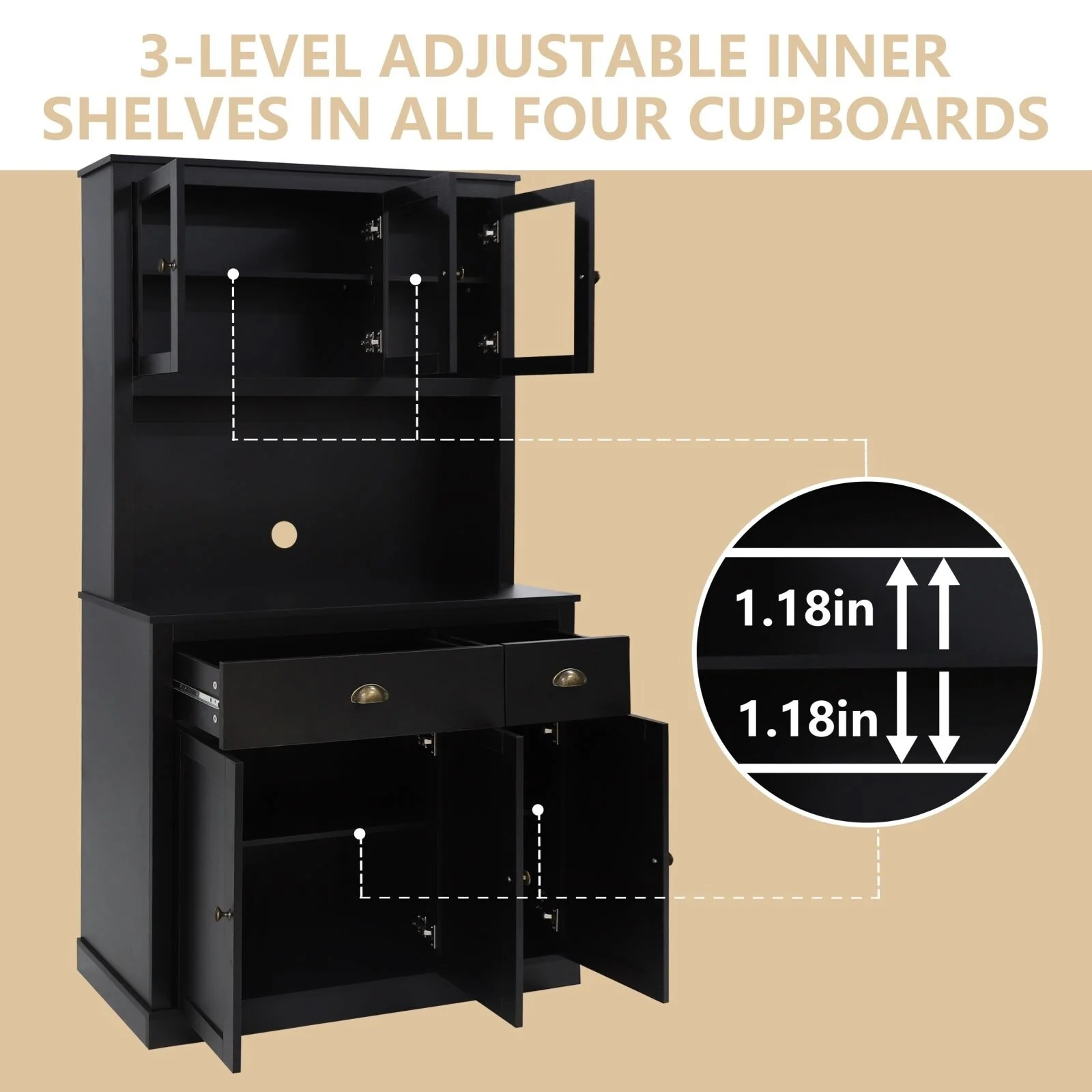 VEIKOUS Pantry Kitchen Cabinet Storage with Microwave Stand and 3 Adjustable Shelves