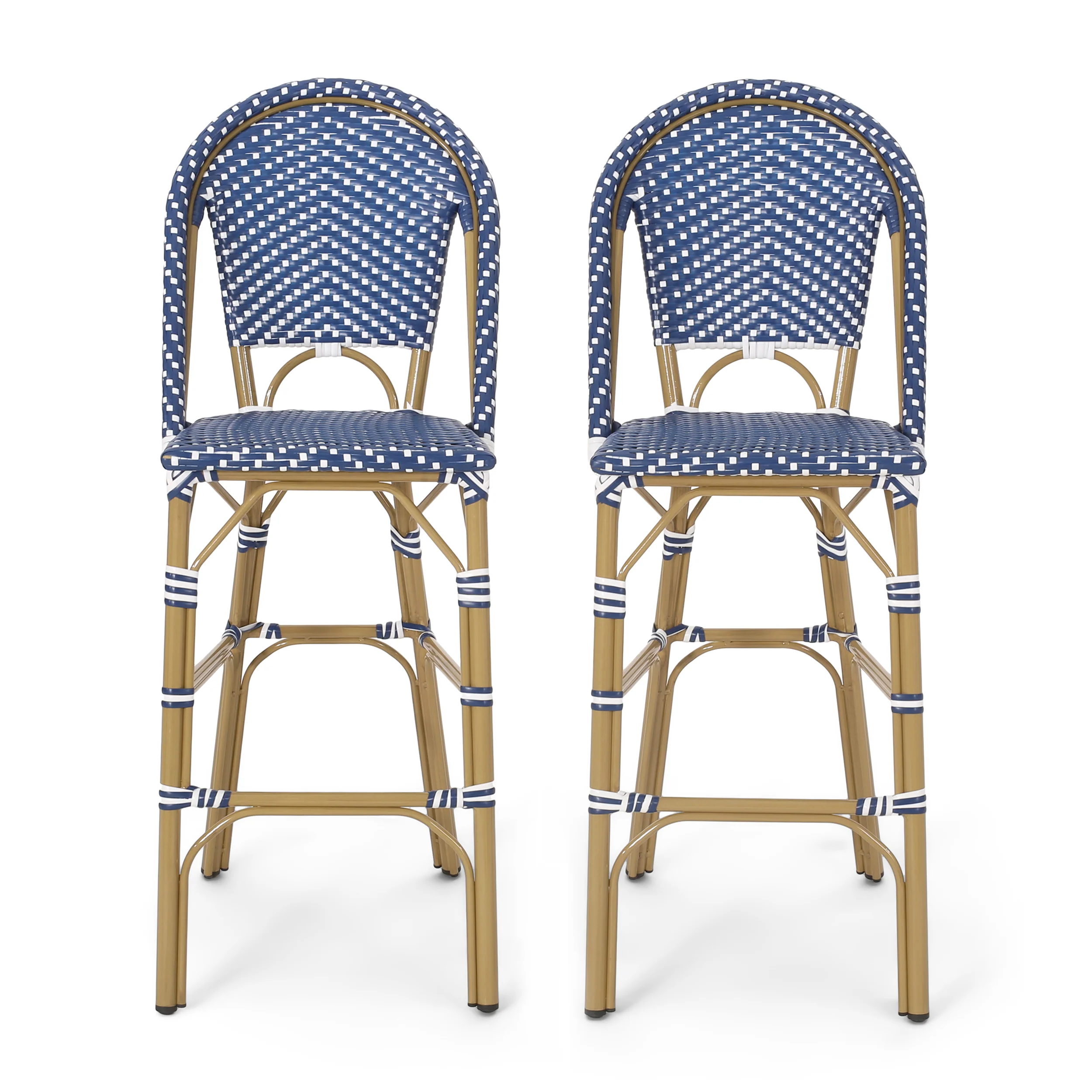 Clifftop 29.5 Outdoor Rattan Bar Stool with Aluminum Frame and Footrest, Set of 2