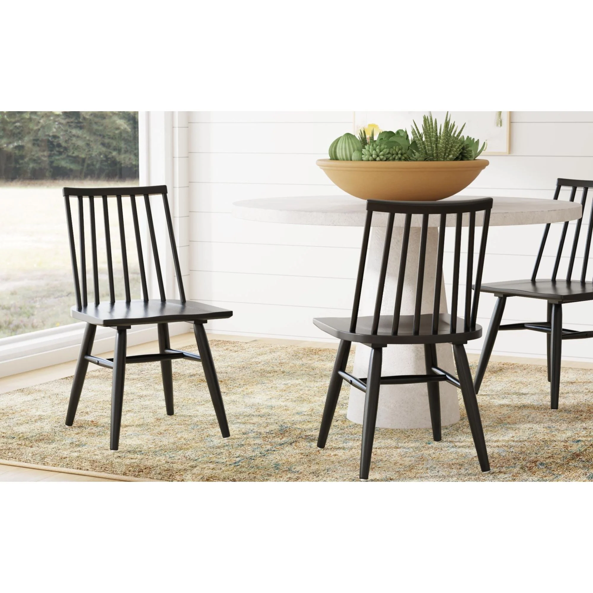 Spindle Back Wooden Dining Chair, Set of 2