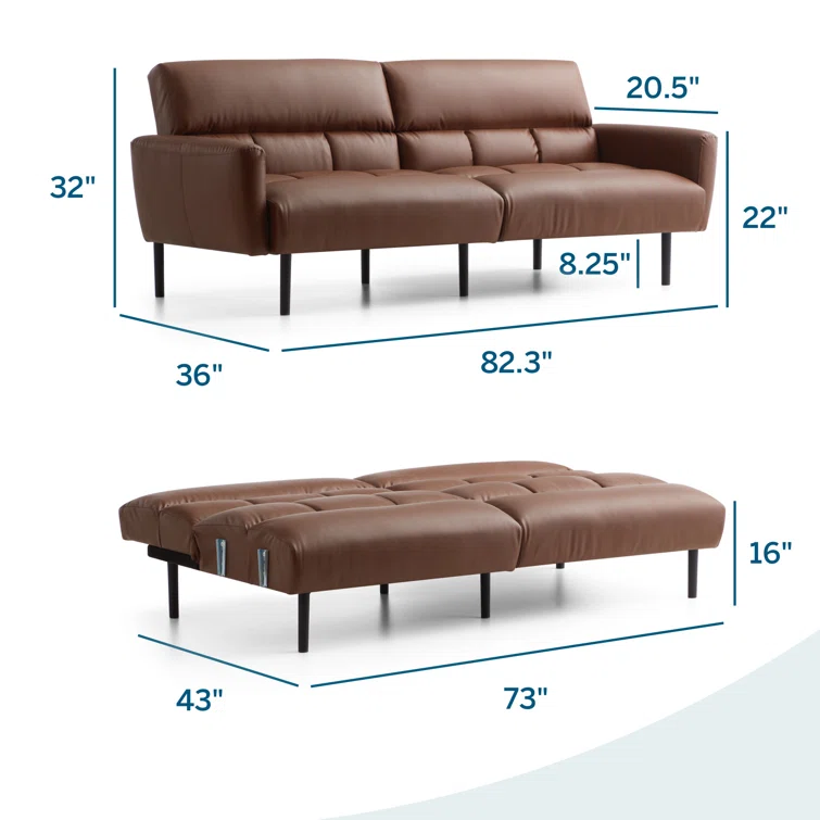 Ollie Twin 82.3'' Faux Leather Tight Back Sofa