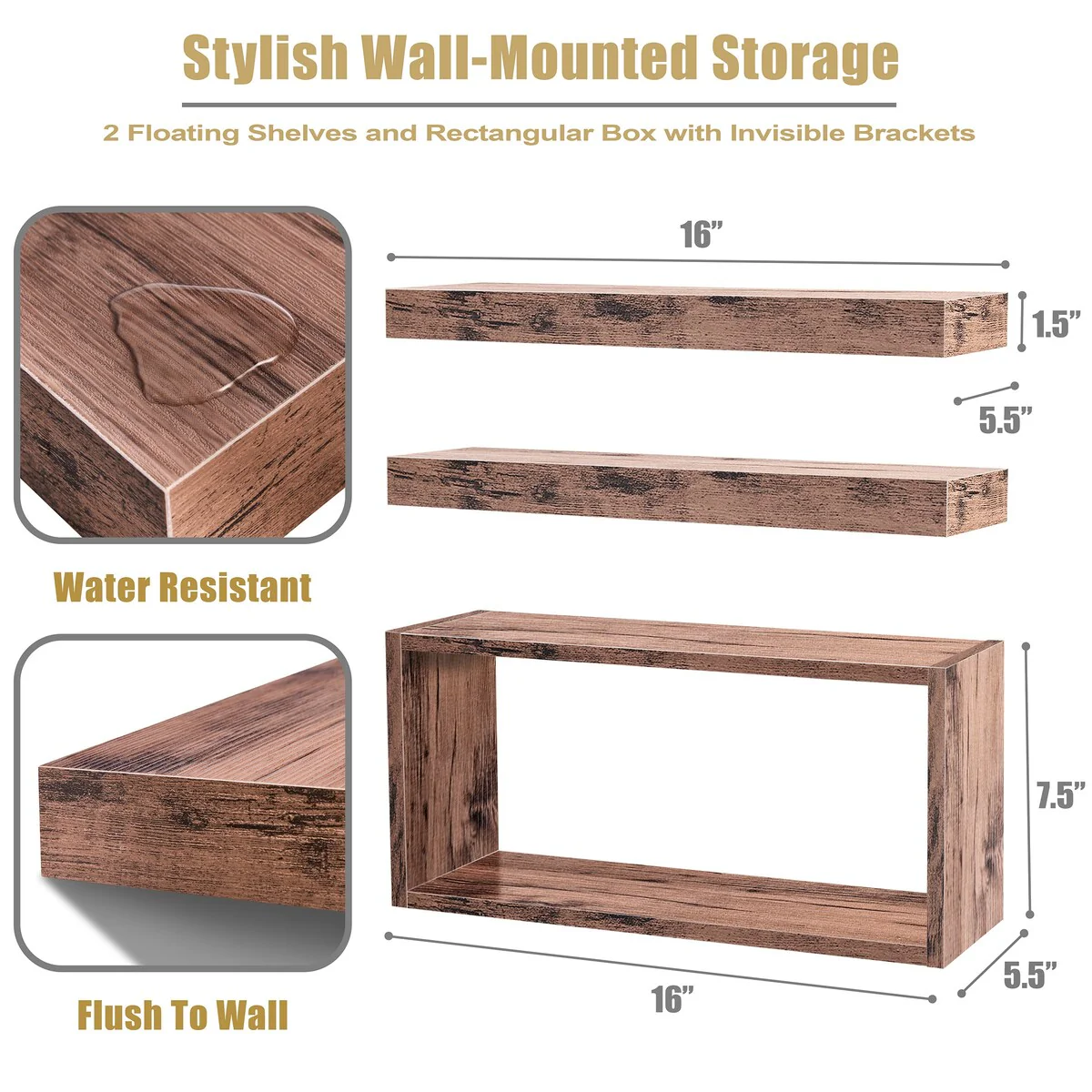 Sorbus Floating Shelves for Wall Set of 3 - 16