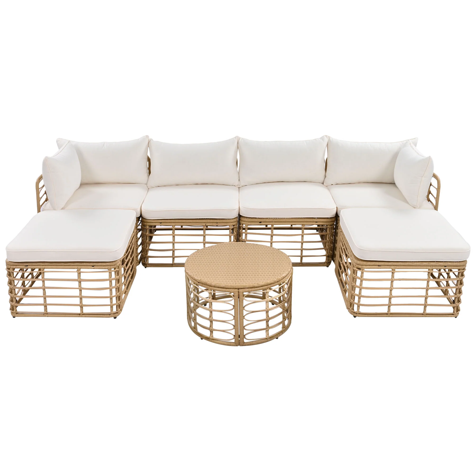 Evoking 7-Piece Outdoor Sectional Set with Hollow Woven Design and Pillows