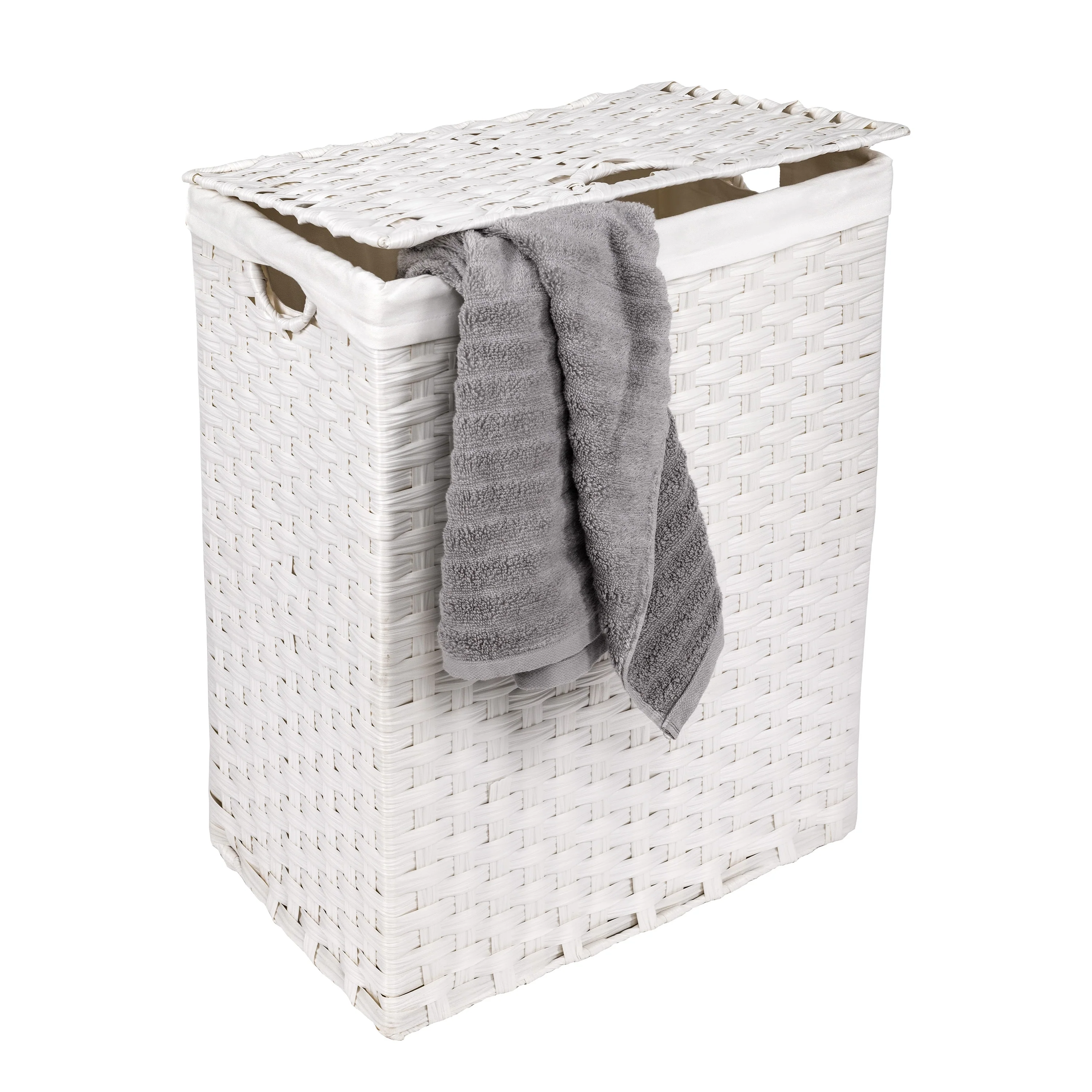 Seville Classics Lidded Foldable Portable Rectangular Laundry Hamper Basket with Washable Liner