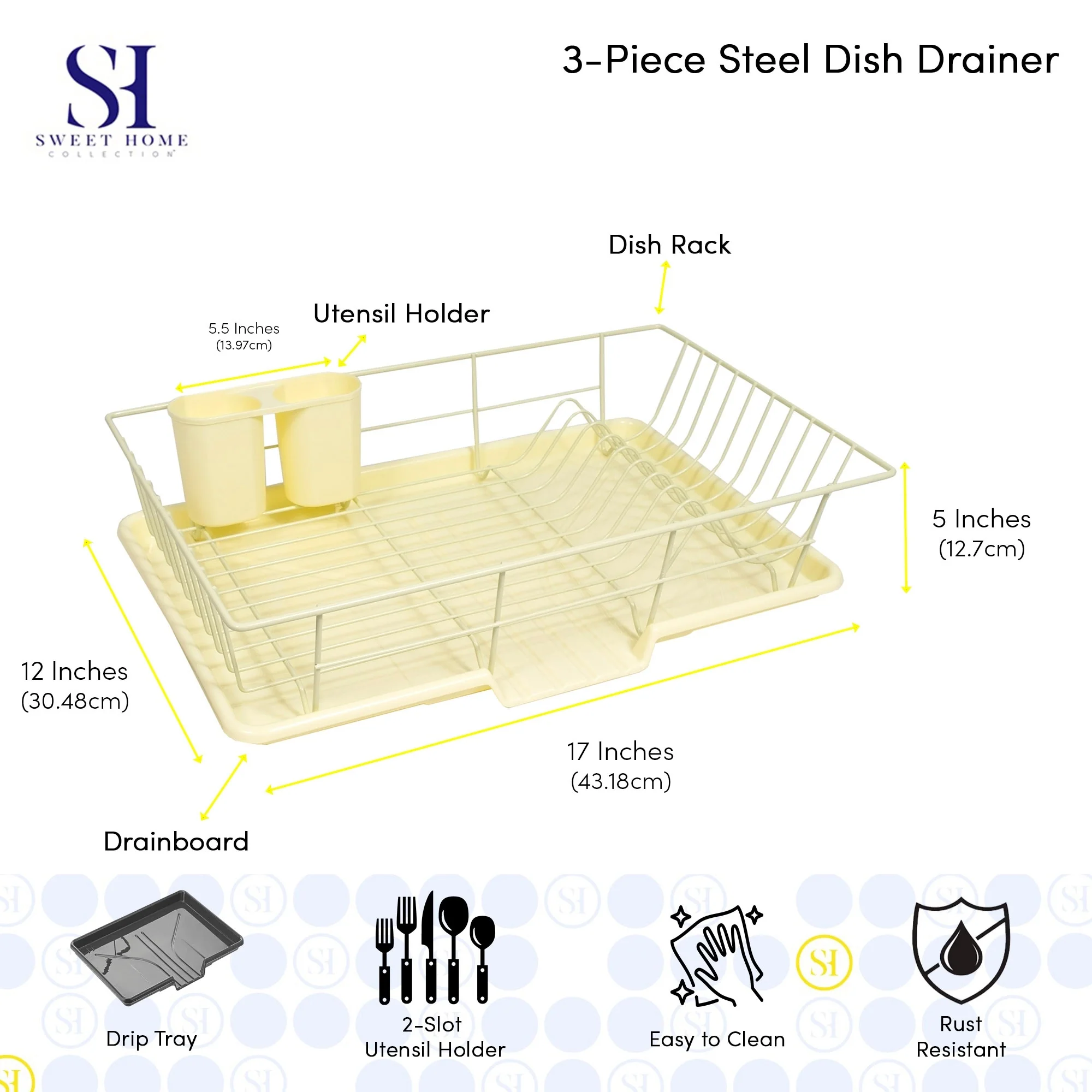 Sweet Home Collection 3-Piece Kitchen Sink Dish Drainer Set