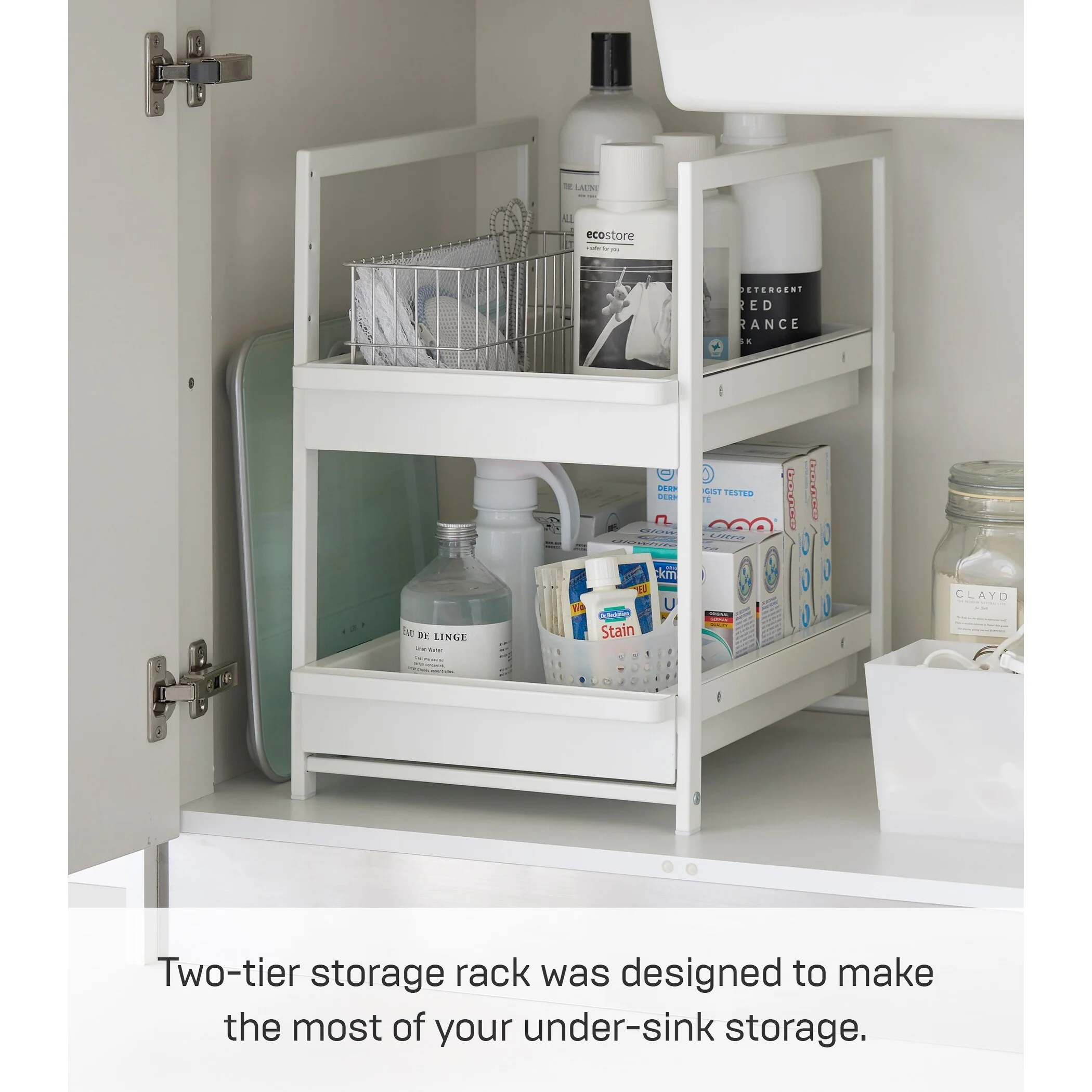 Yamazaki Home Under-Sink Rack with Pull-Out Shelf, Steel, Adjustable - L 26.97 x W 11.97 x H 17.83 inches