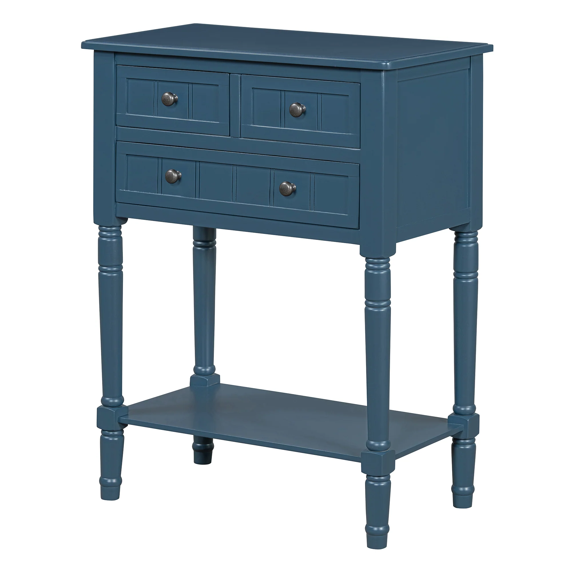 Conquest Narrow Console Table with 3 Drawers and Bottom Shelf