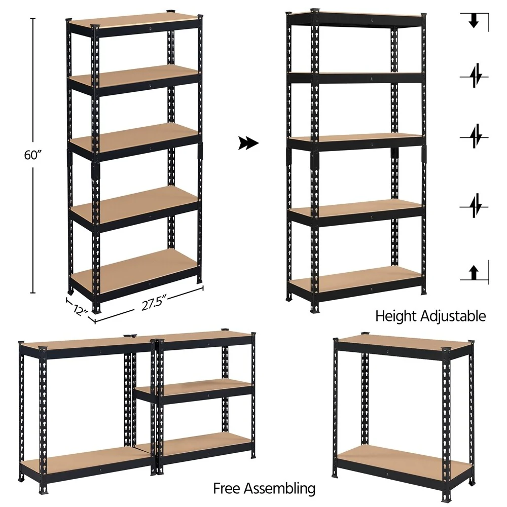 Yaheetech 5 Tiers Boltless Storage Shelf 330lb Capacity for Each Tier,Metal Frame MDF Wood Boards