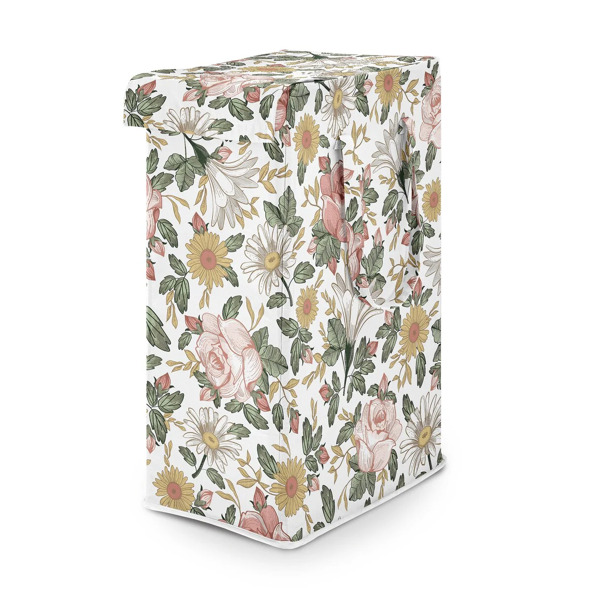 Sweet Jojo Designs Blush Pink Yellow Vintage Floral Boho Girl Foldable Laundry Hamper with Handles Bohemian Shabby Farmhouse