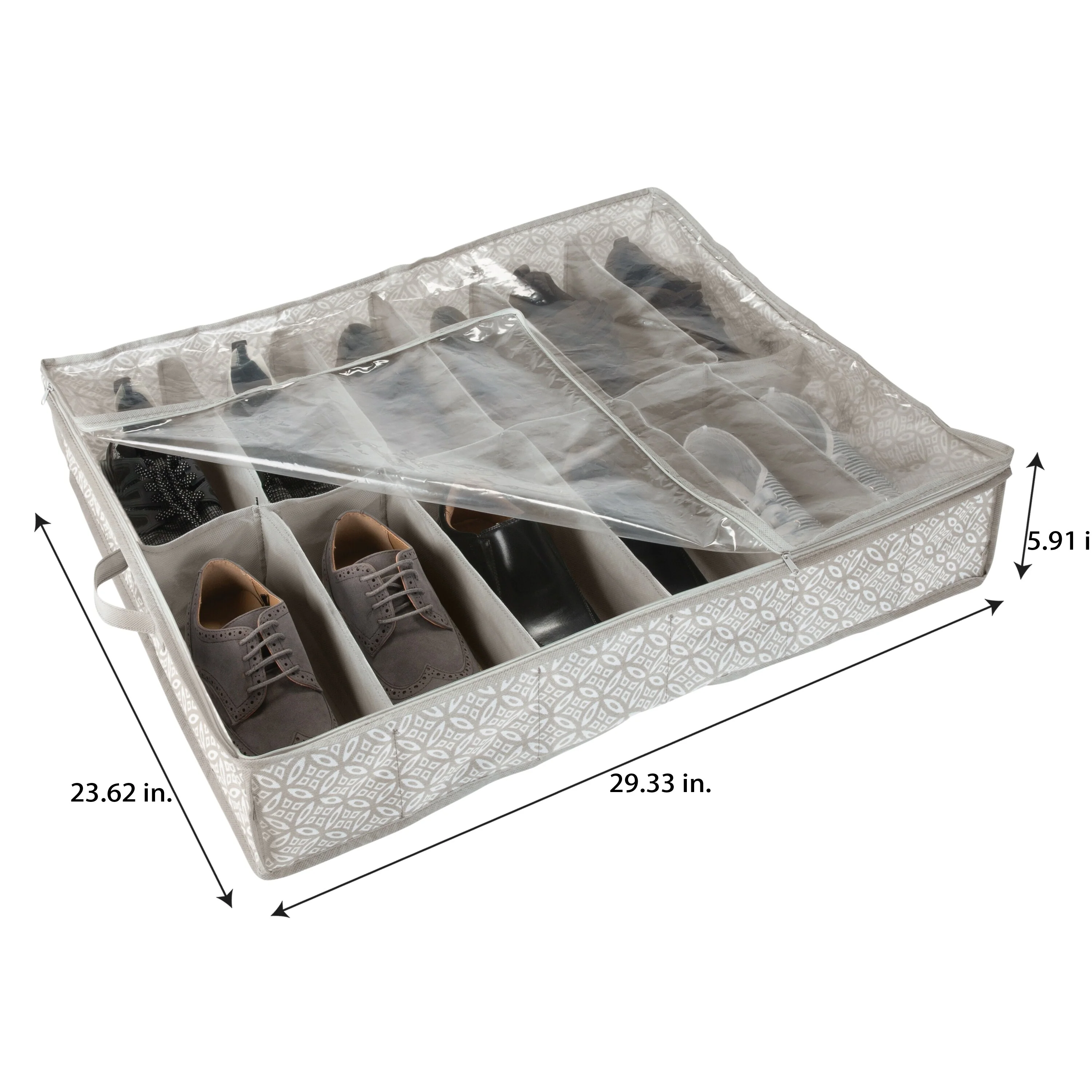 Simplify 12 Pair Boho Print Under the Bed Shoe Storage Bag in Grey - 29.3