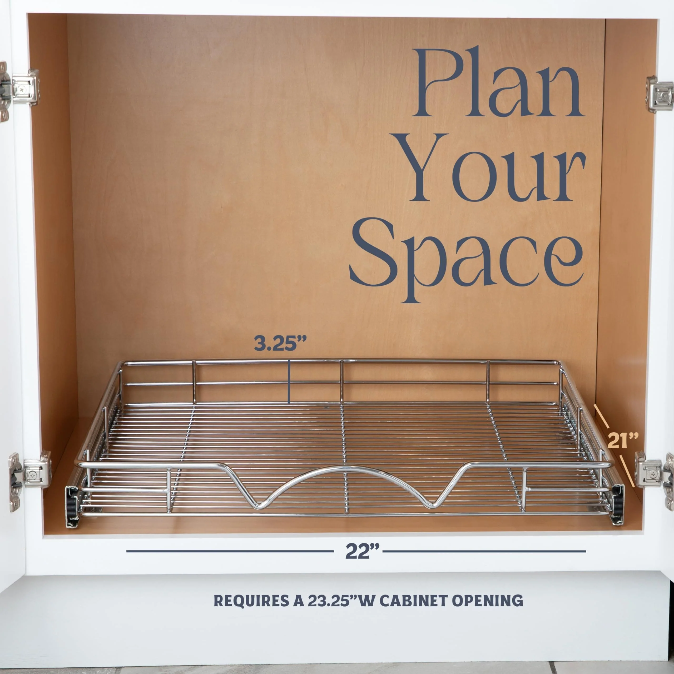 Pull Out Cabinet Drawer Organizer, Heavy Duty- Steel Metal- Chrome Finish