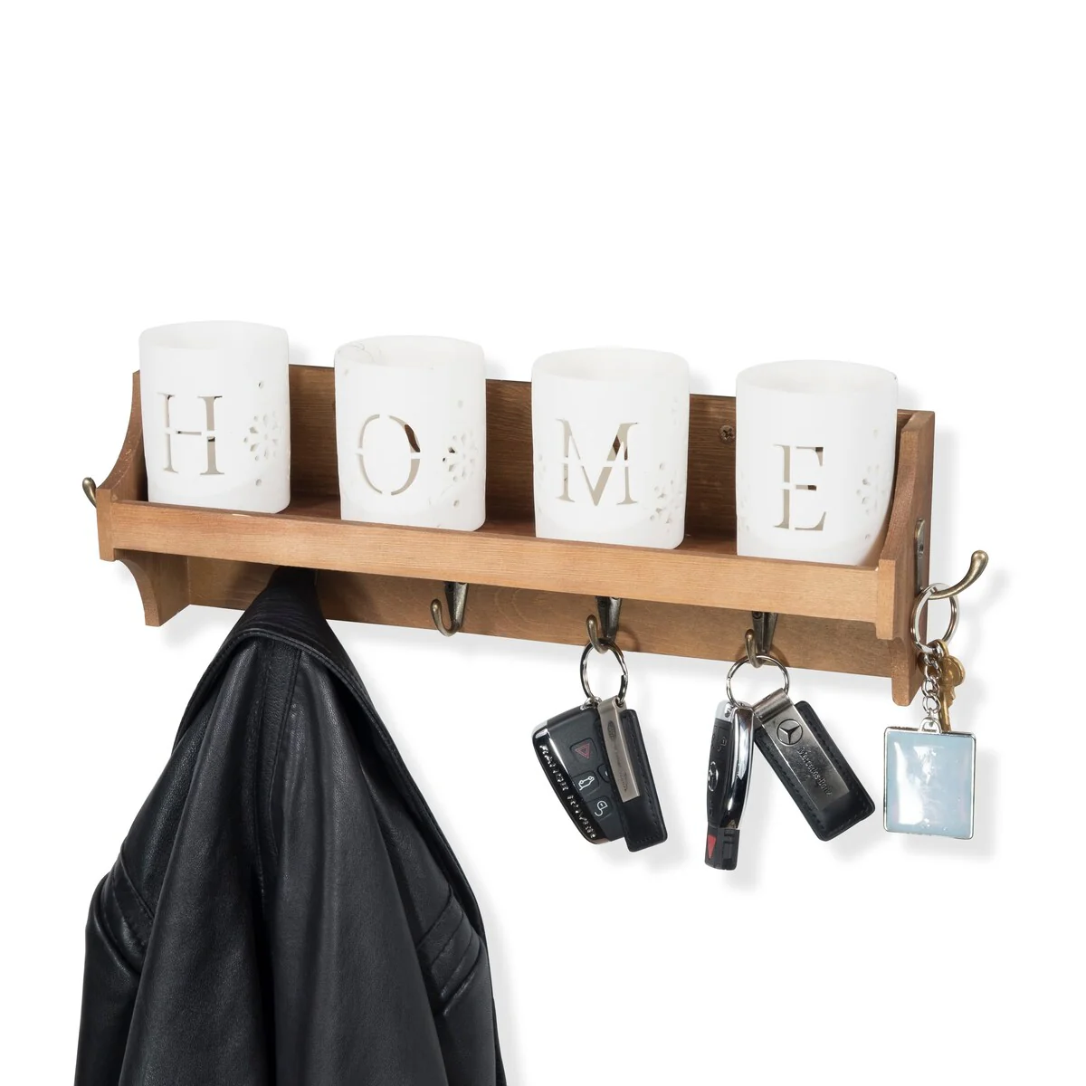 Wallniture 14'' Wide 6 Hook Wall Mounted Coat Rack with Storage Shelf Entryway Mail Organizer - N/A