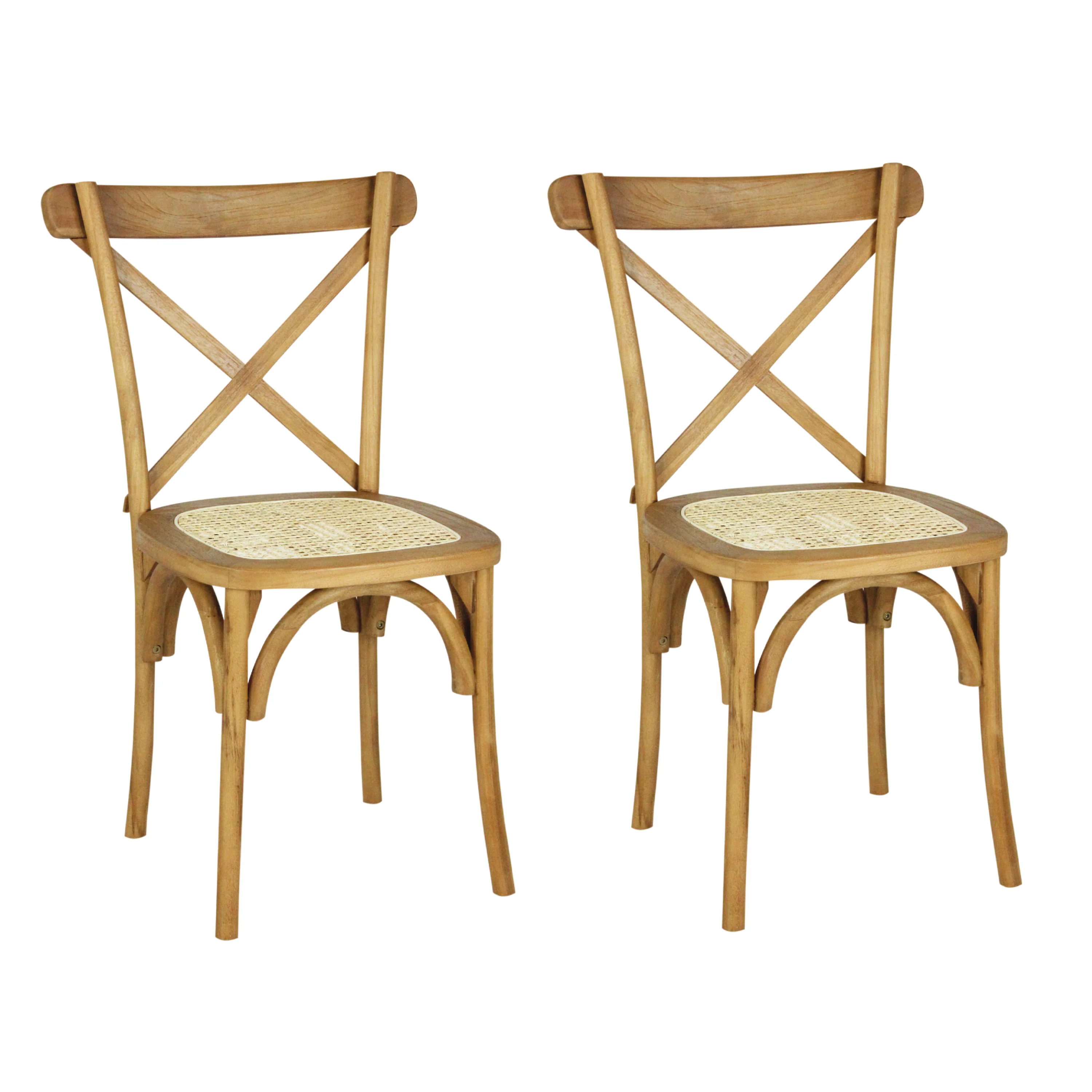 Cassis X-Back Wood Rattan Dining Chair, Set of 2
