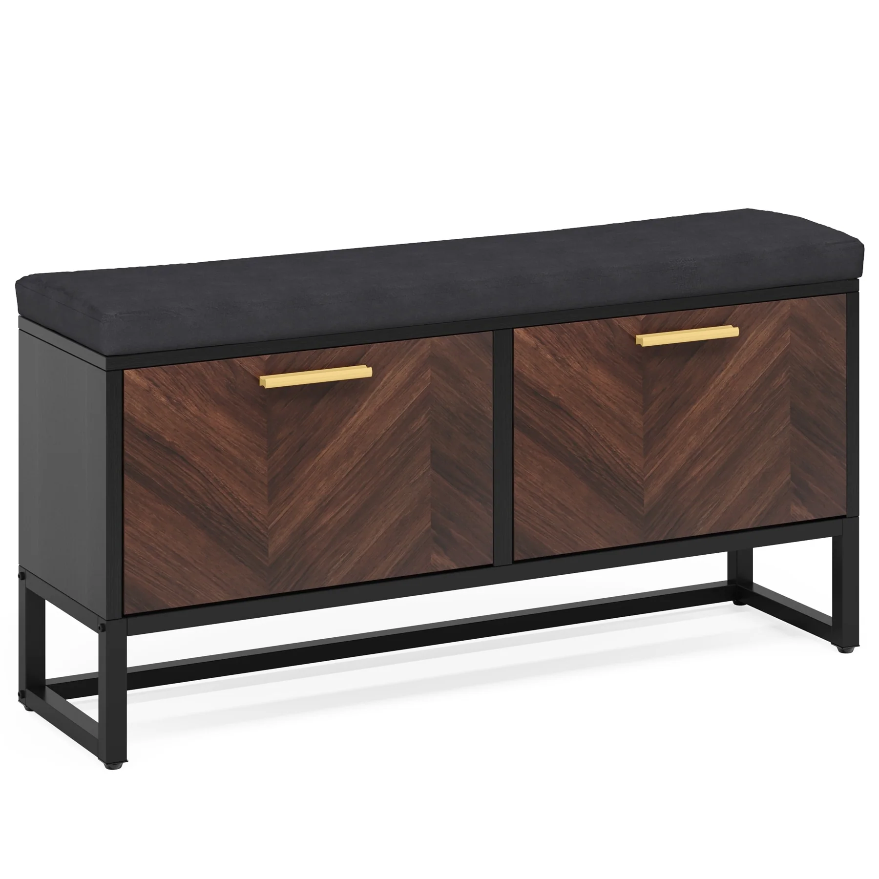 Shoe Storage Bench with Cushion, Entryway Shoe Bench with 2 Flip Drawers