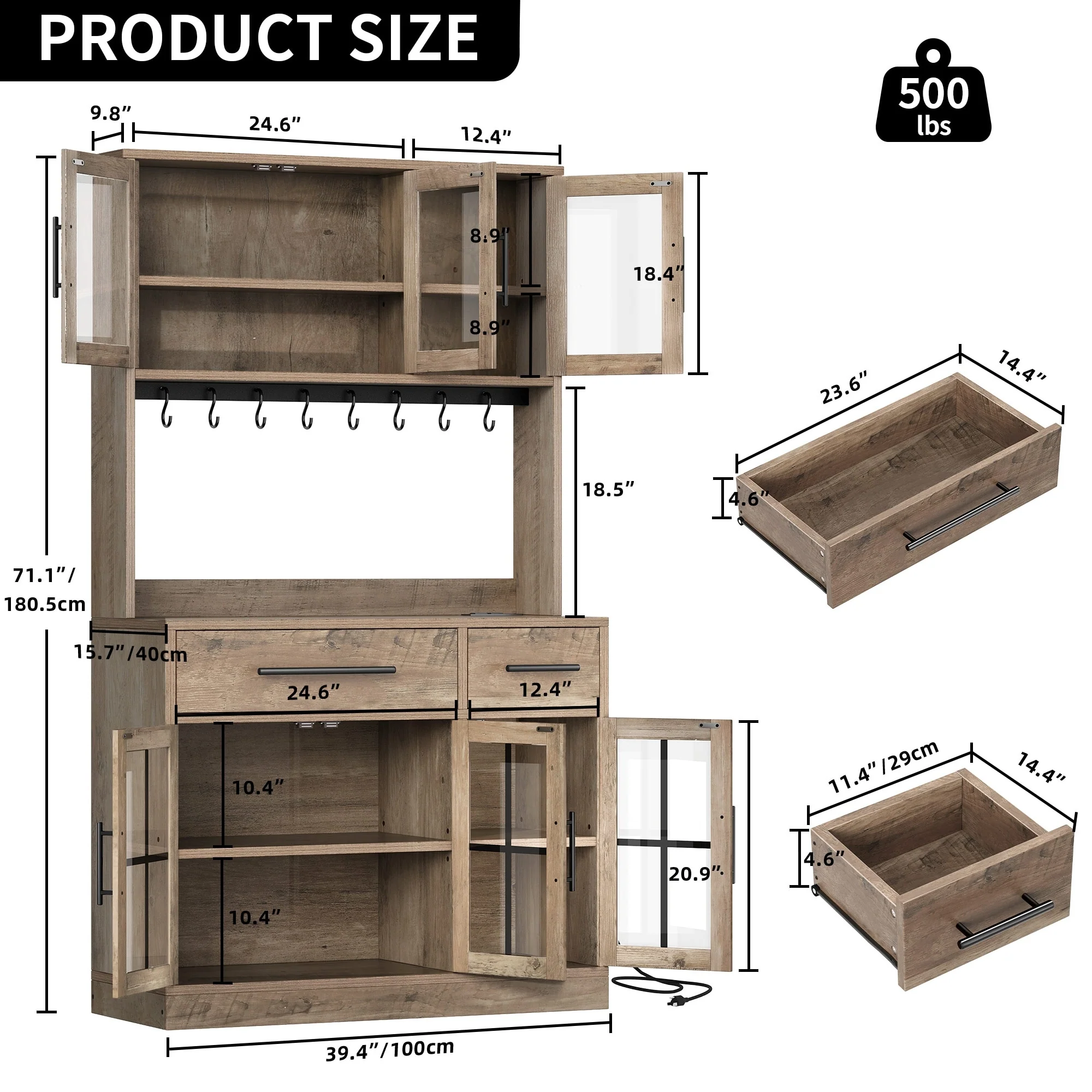 Moasis 71'' Kitchen Pantry Storage Cabinet Microwave Stand Hutch Cabinet with Power Outlet