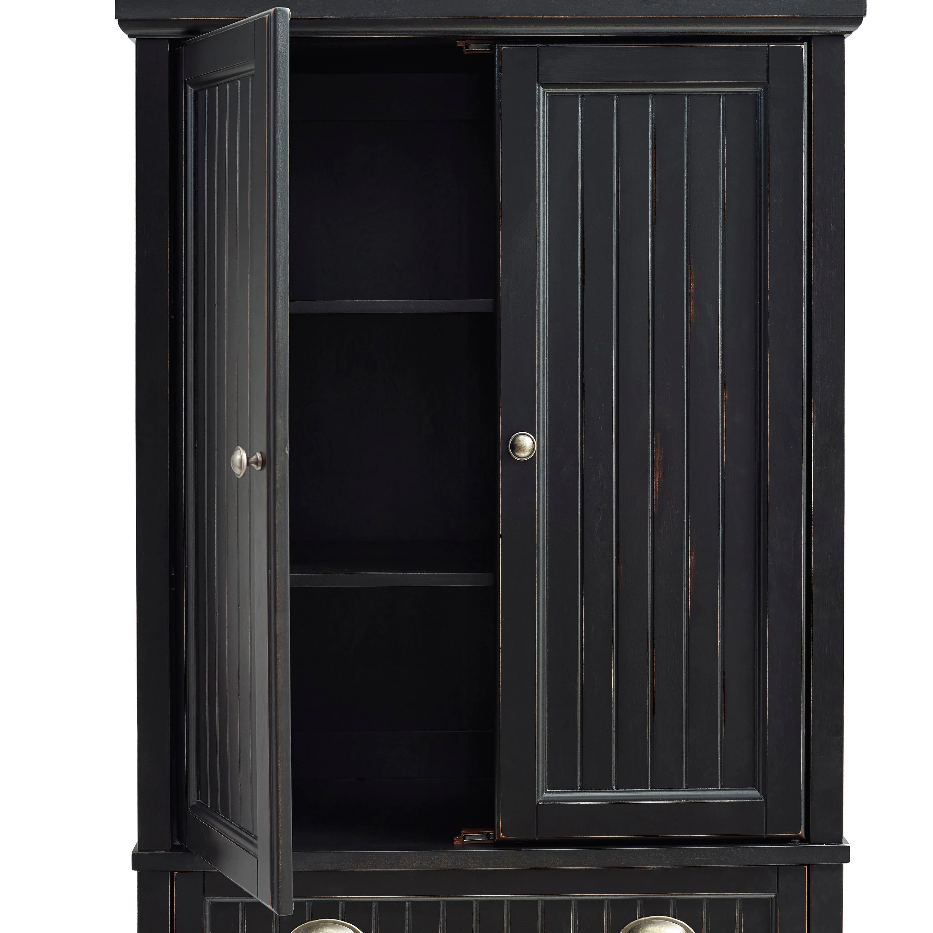 Crosley Seaside Kitchen Pantry in Distressed Black Finish