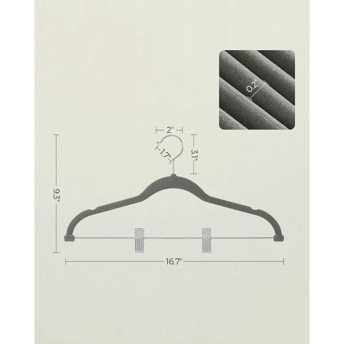 SONGMICS 30 Packs Velvet Hangers Skirt Pants Hangers with Adjustable Clips Non Slip Space Saving Clothes Hangers for Gray