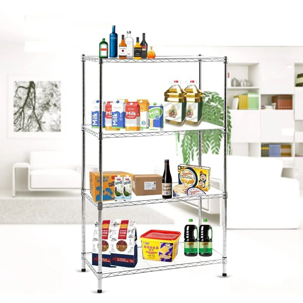 Chrome 4/5-Tier Shelving Unit Heavy-Duty Steel Shelves