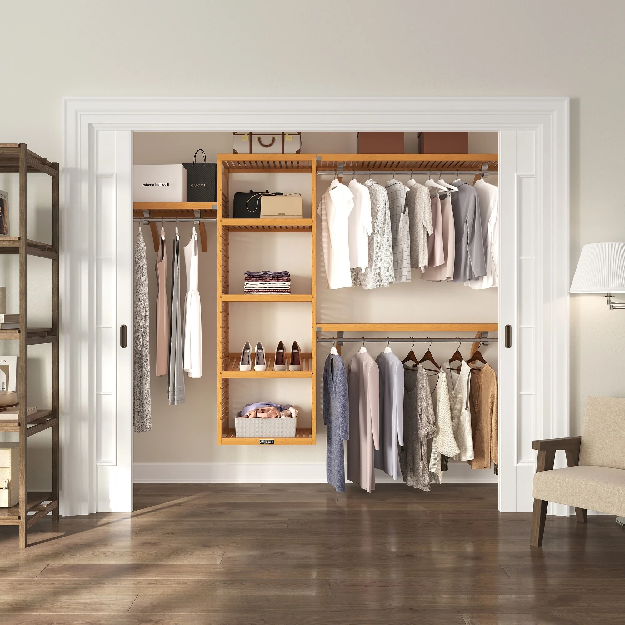 John Louis Home Solid Wood Walk-In Closet System Honey Maple