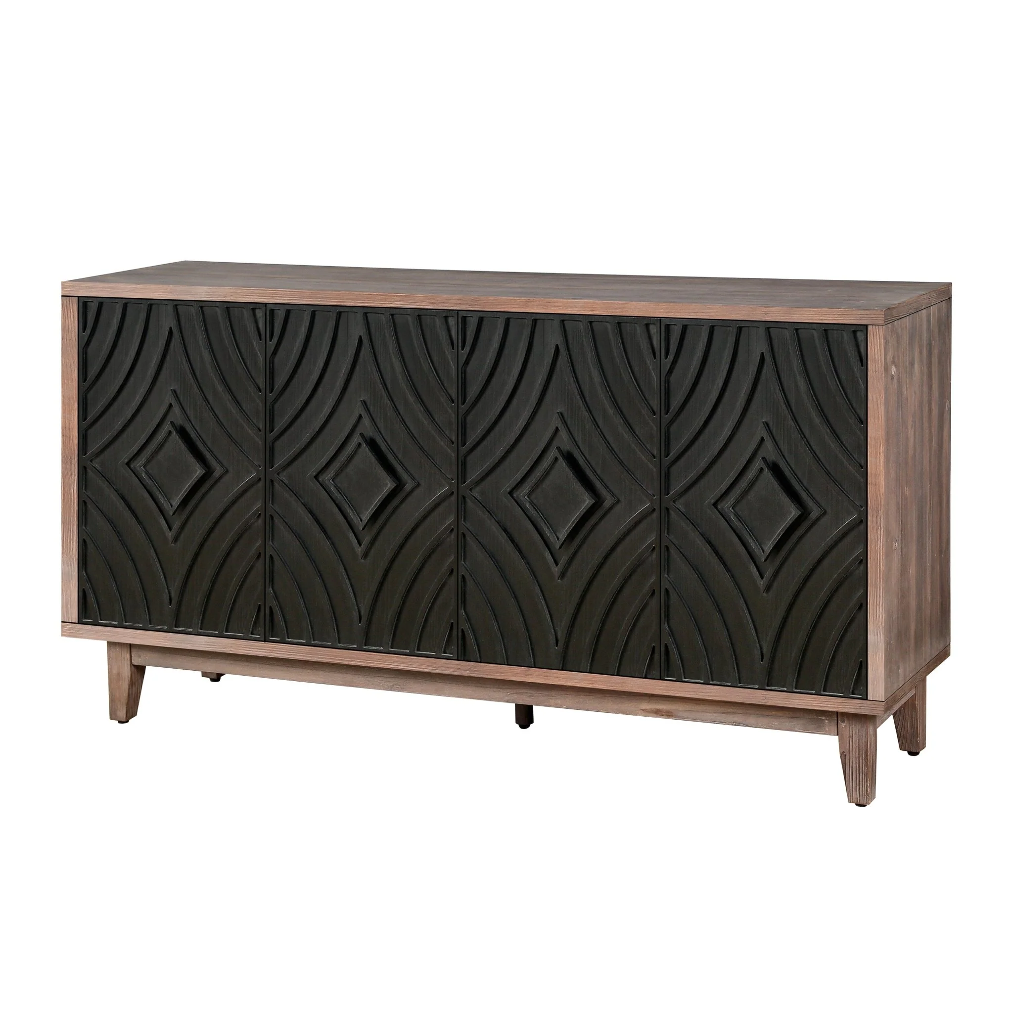Storage Cabinet with 4 Convex Pattern Diamond Doors and Shelves