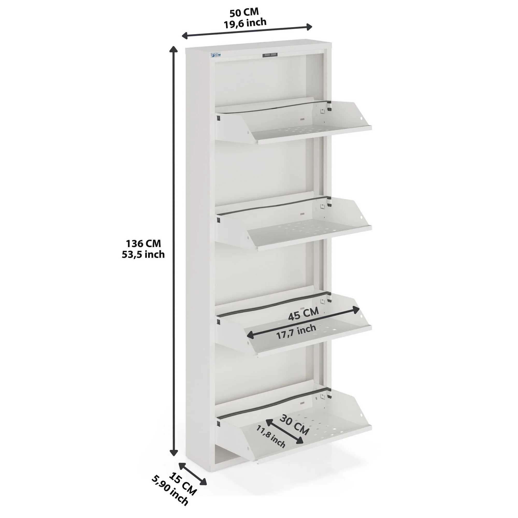 Antibacterial 4 Tier metal shoe cabinet front holes
