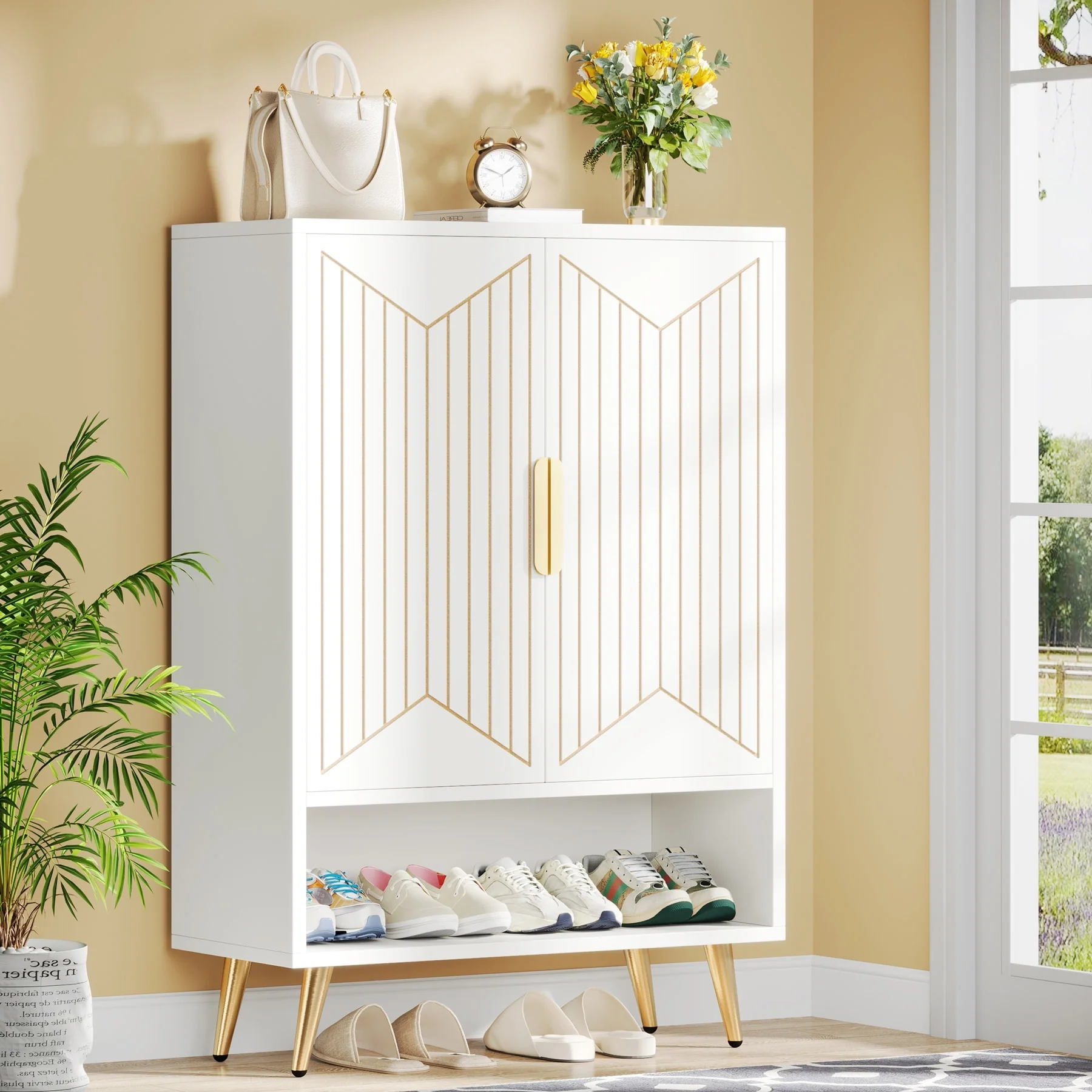 Shoe Cabinet with Doors, 25 Pair Shoe Storage Cabinet with Adjustable Shelves