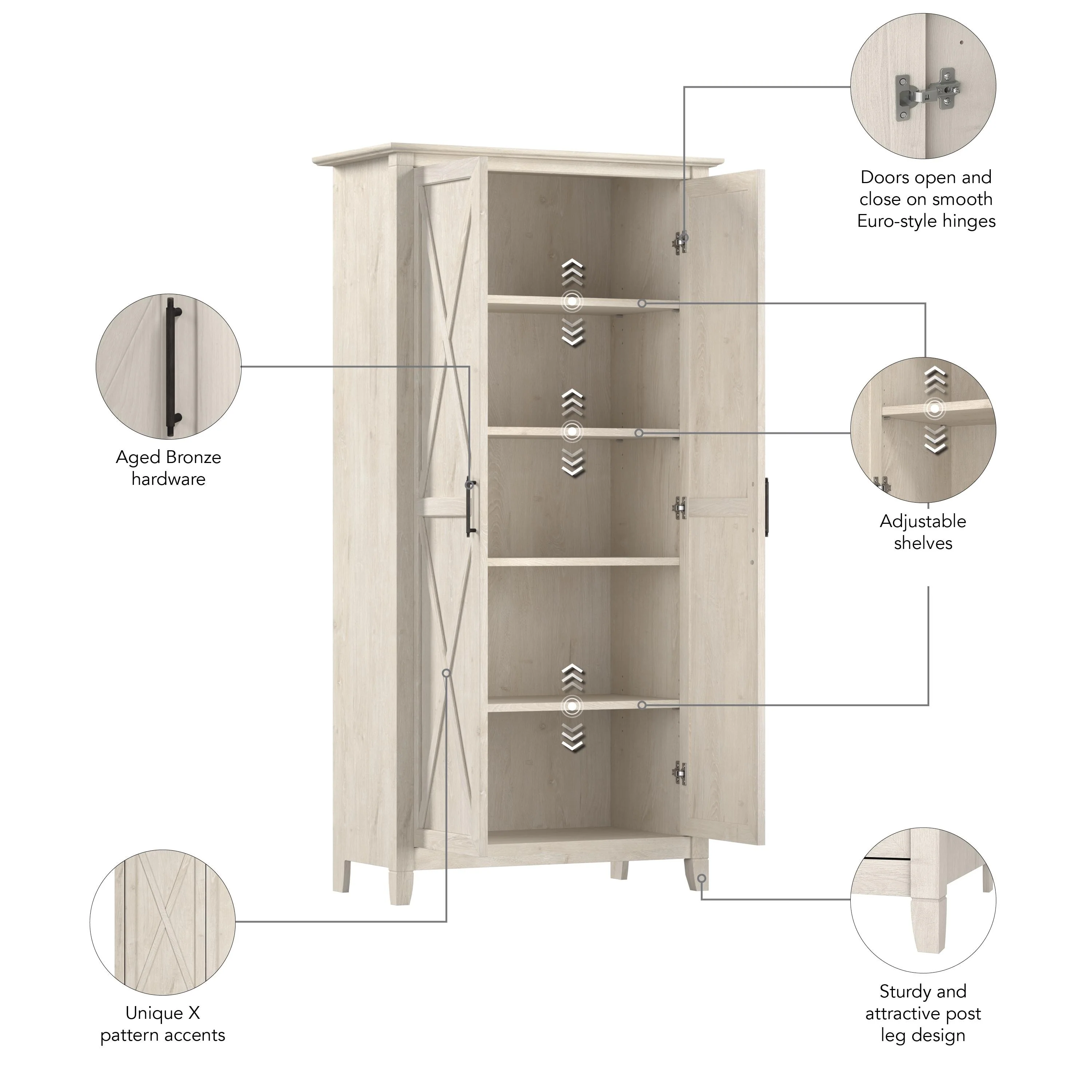 Key West Tall Kitchen Pantry Cabinet with Doors by Bush Furniture