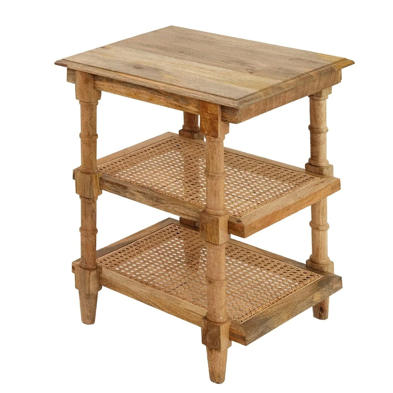 Chesterfield Wood & Cane 3 Shelf Side Table