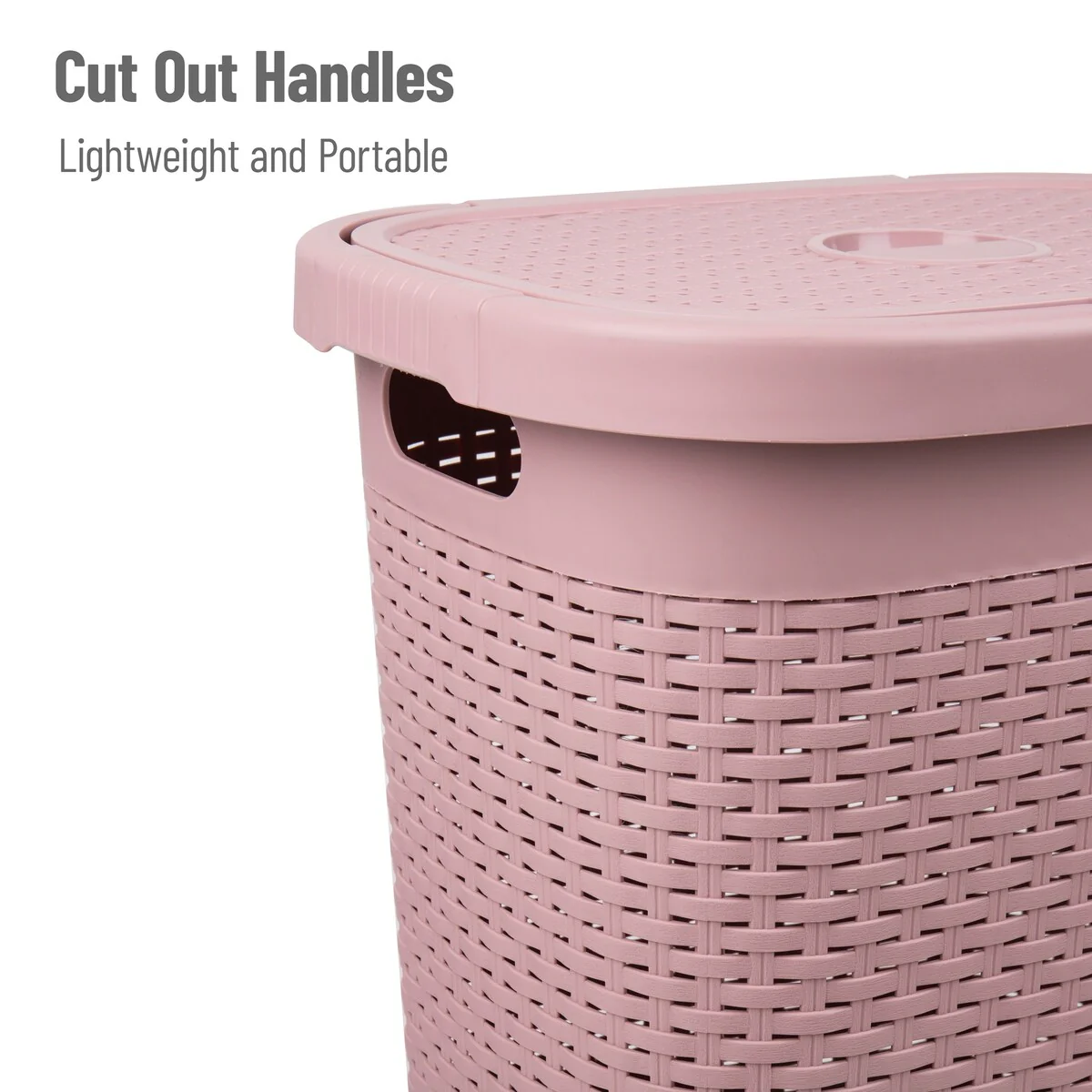 Mind Reader 50L Slim Laundry Hamper, Clothes Basket, Lid, Wicker Design, Plastic, 17.65