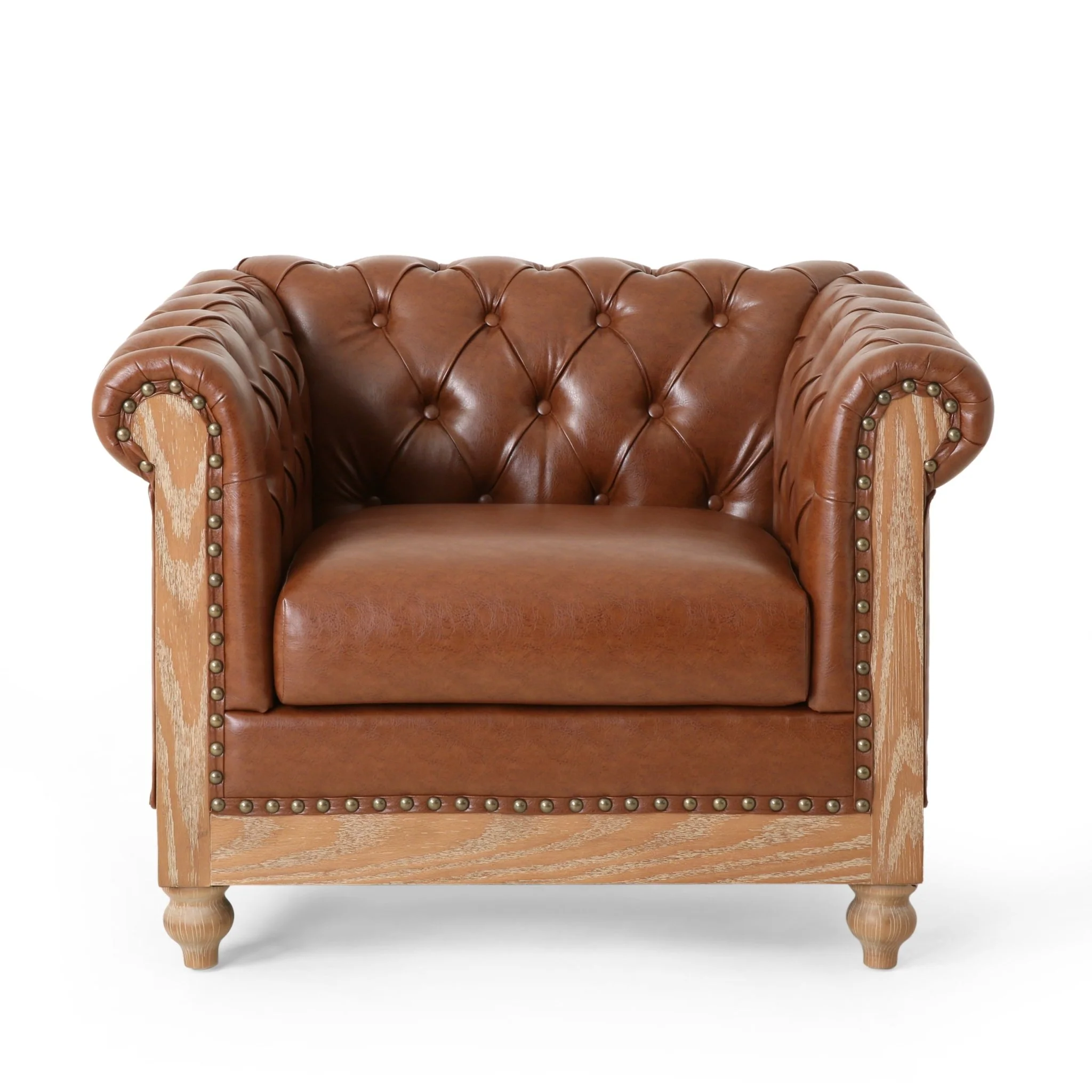 Luminex Tufted Upholstered Club Chair with Nailhead Accents and Scrolled Tuxedo Arms