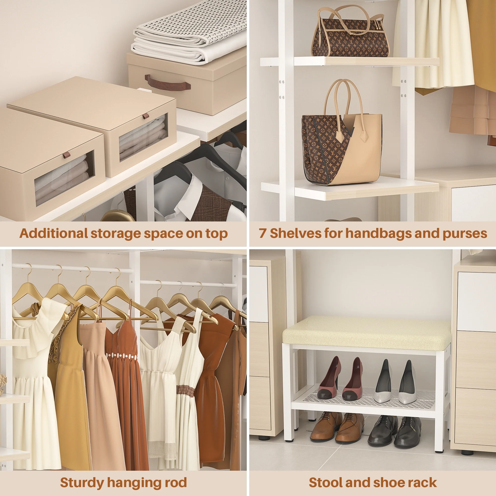 Walk in Closet System with 6 Closet Drawers, 96'' Multifunctional Clothes Rack Closet Organizer
