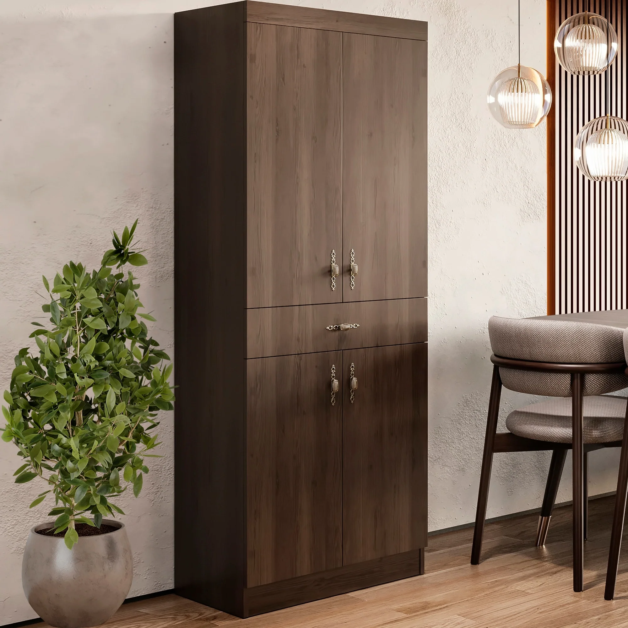 Living Skog Monti Food Pantry Storage Kitchen Cabinet with Adjustable Shelves and Drawer