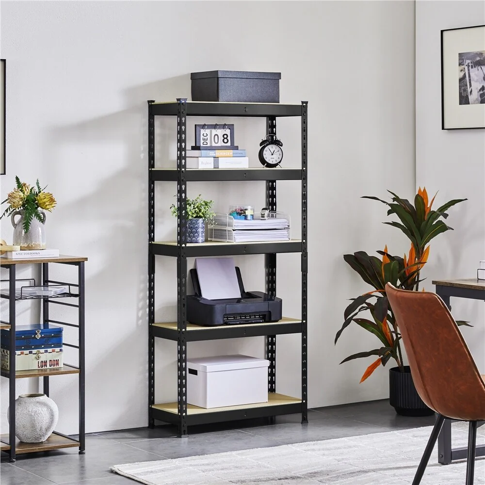 Yaheetech 5 Tiers Boltless Storage Shelf 330lb Capacity for Each Tier,Metal Frame MDF Wood Boards