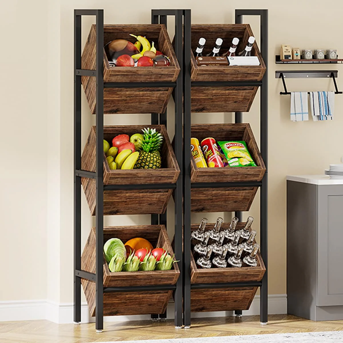 3 Tier Basket Storage Stand for Kitchen Bathroom Living Room