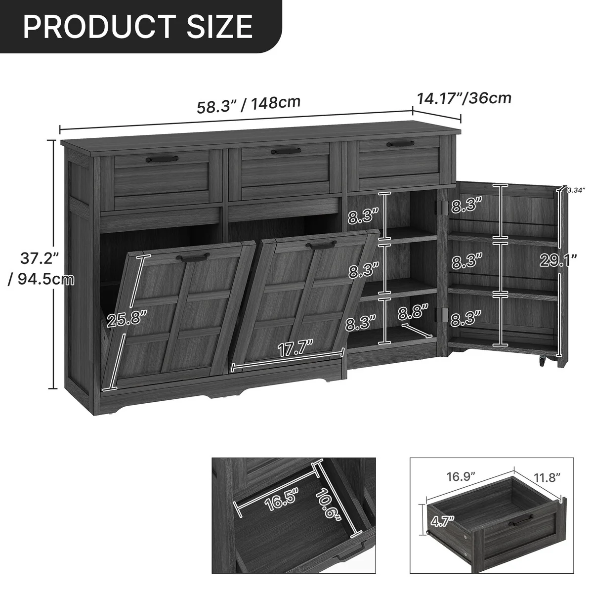 Kitchen Island With Double Tilt Out Trash Can Cabinet