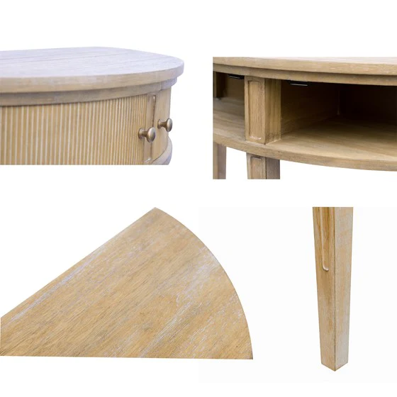 Demilune Console Table with Drawers and Bronze Knobs