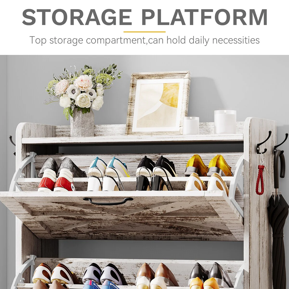 Moasis Farmhouse Flip Shoe Cabinet Shoe Storage Cabinet with 3 Flip Doors Adjustable Shelf - 31.4