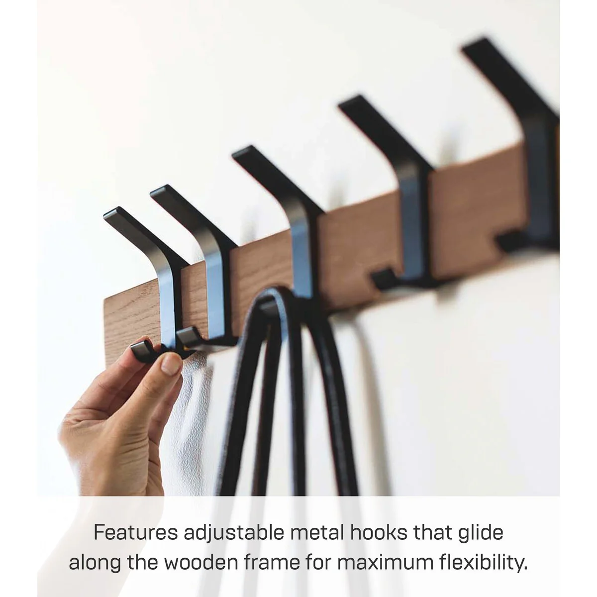 Yamazaki Home Wall-Mounted Coat Rack, Steel and Wood - L 2.56 x W 19.69 x H 3.94 inches