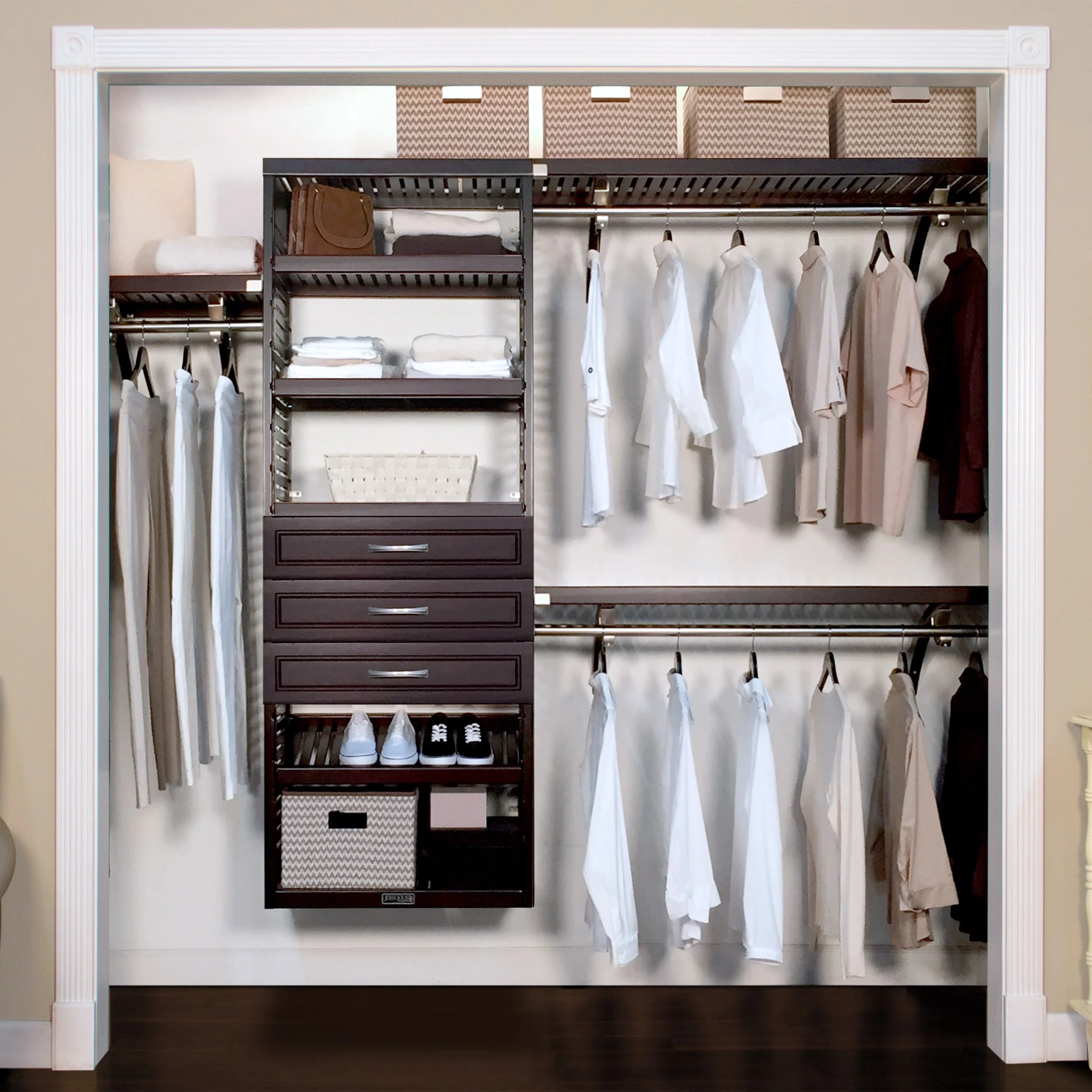 John Louis Home Solid Wood Walk-In Closet System with 3-Drawers Espresso