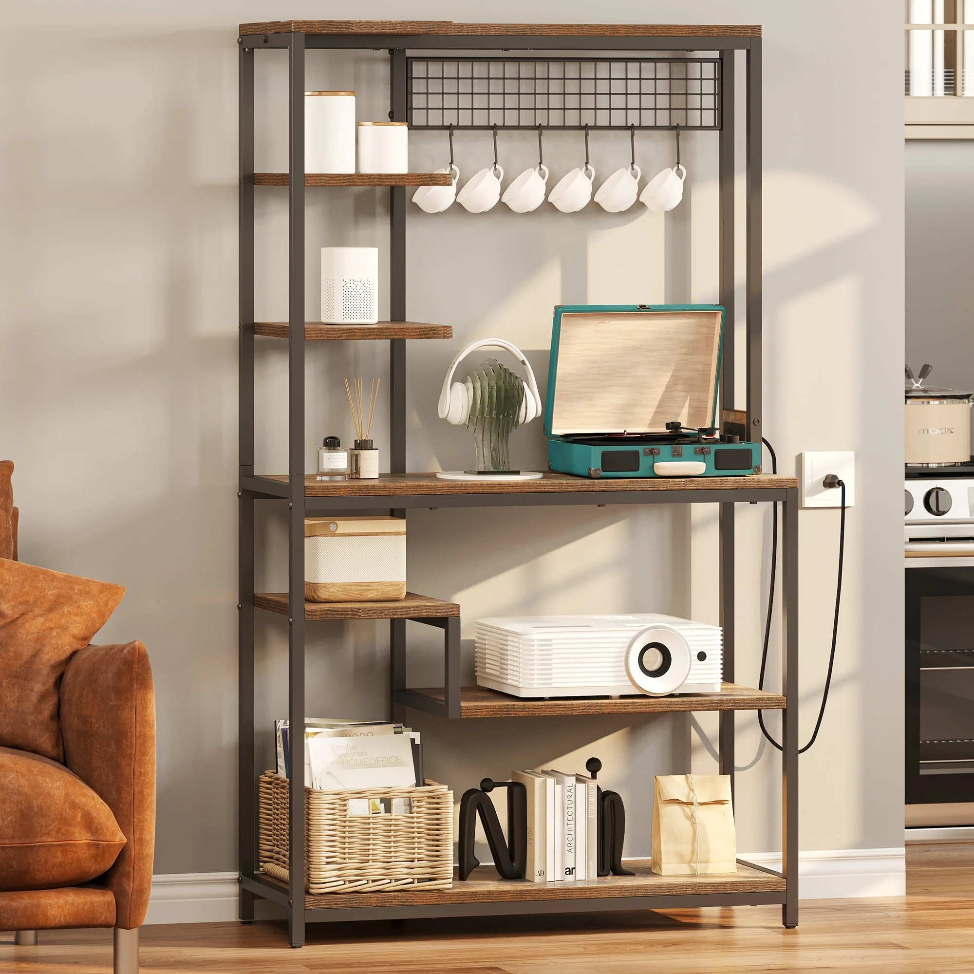 Moasis Kitchen Microwave Stand Bakers Rack Utility Storage Shelf with Power Outlet