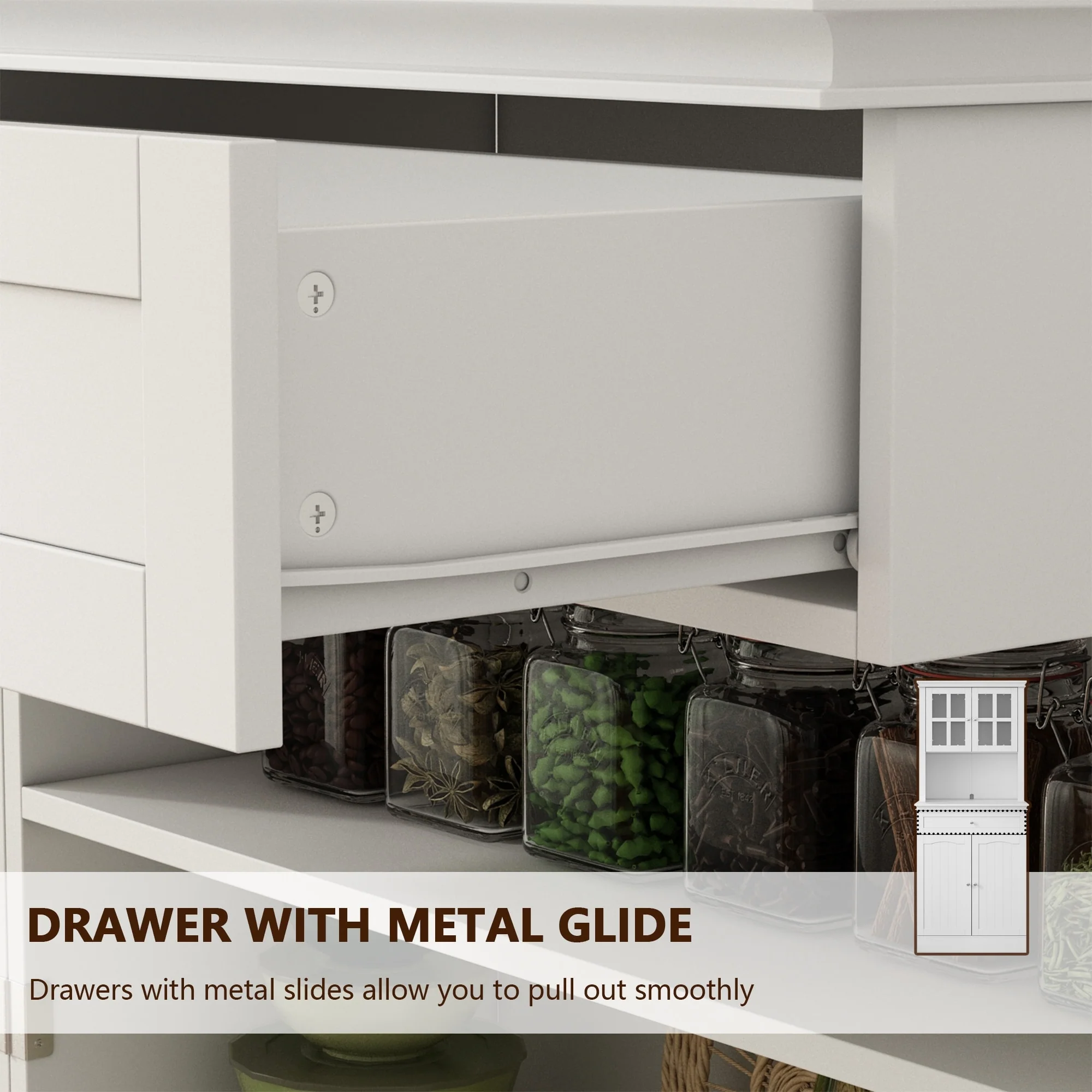 Long Standing Kitchen Cabinet with Large Open Space for Microwave - 30