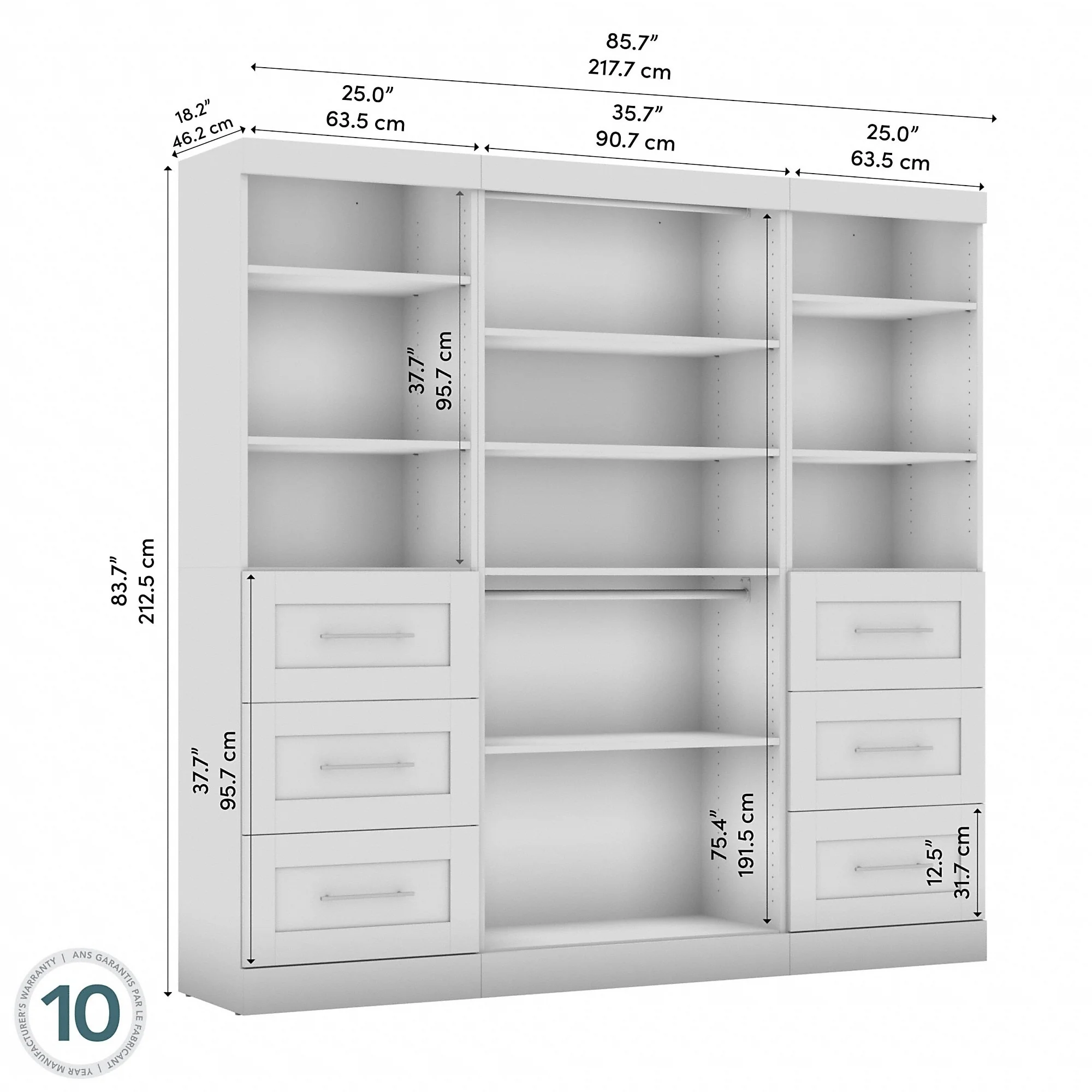 Pur 86W Closet Organization System with Drawers by Bestar - 86