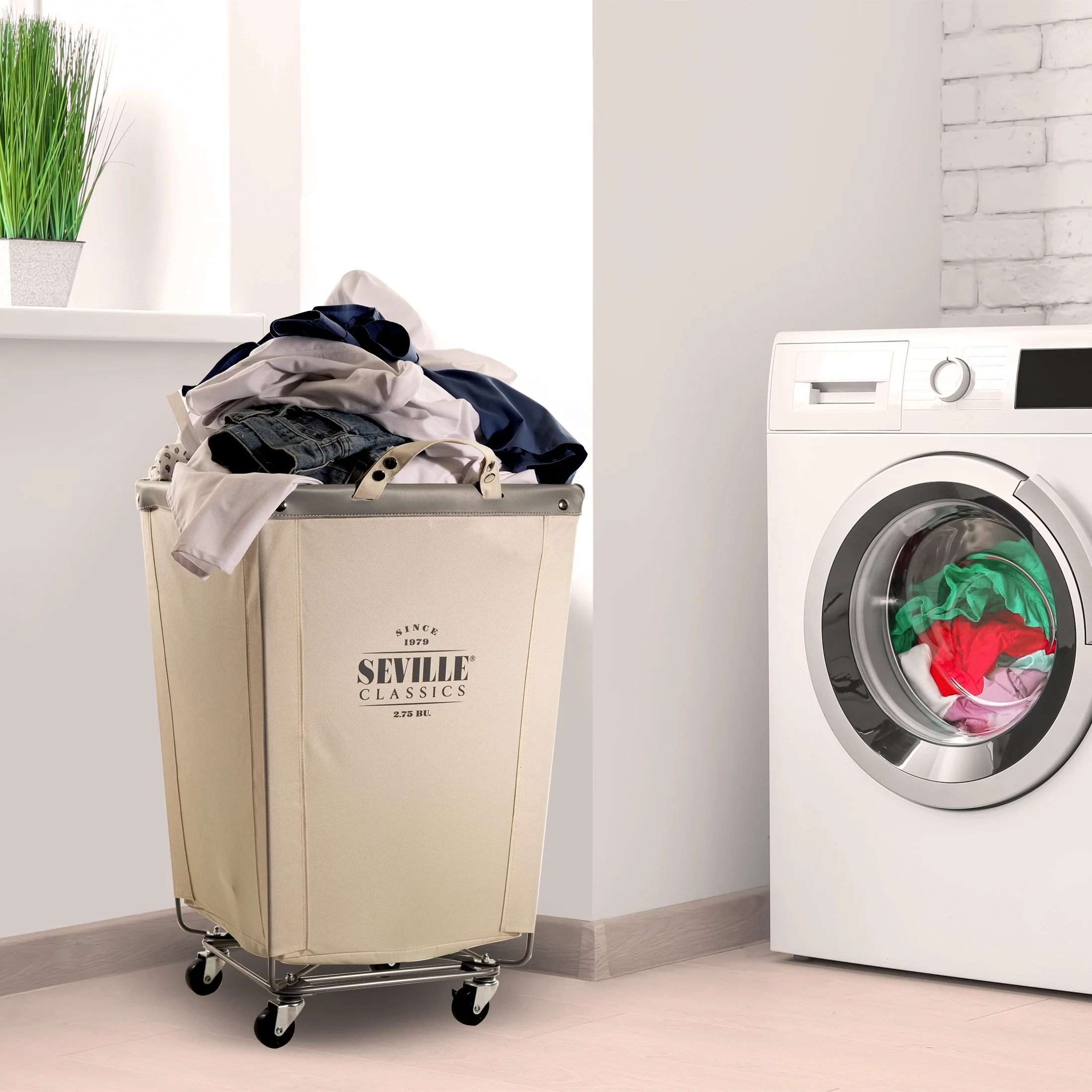 Seville Classics Commercial Heavy-Duty Canvas Laundry Removable Basket Hamper with Wheels, 18.25