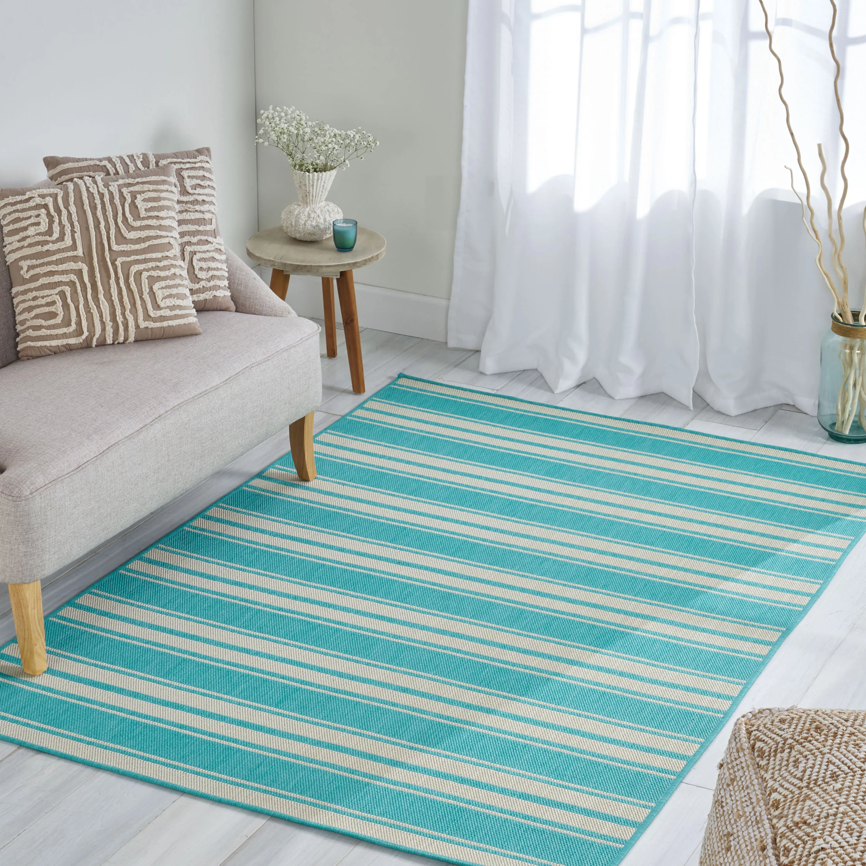 Calamity Teal Striped 63 x 84 Polypropylene Outdoor Area Rug
