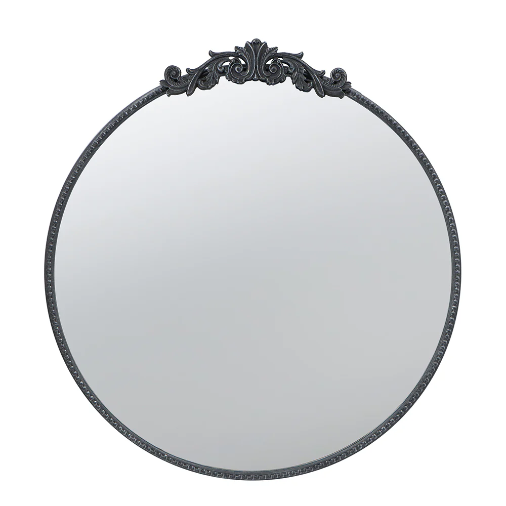 Wall Mirror with Round Shape and Baroque-Inspired Frame