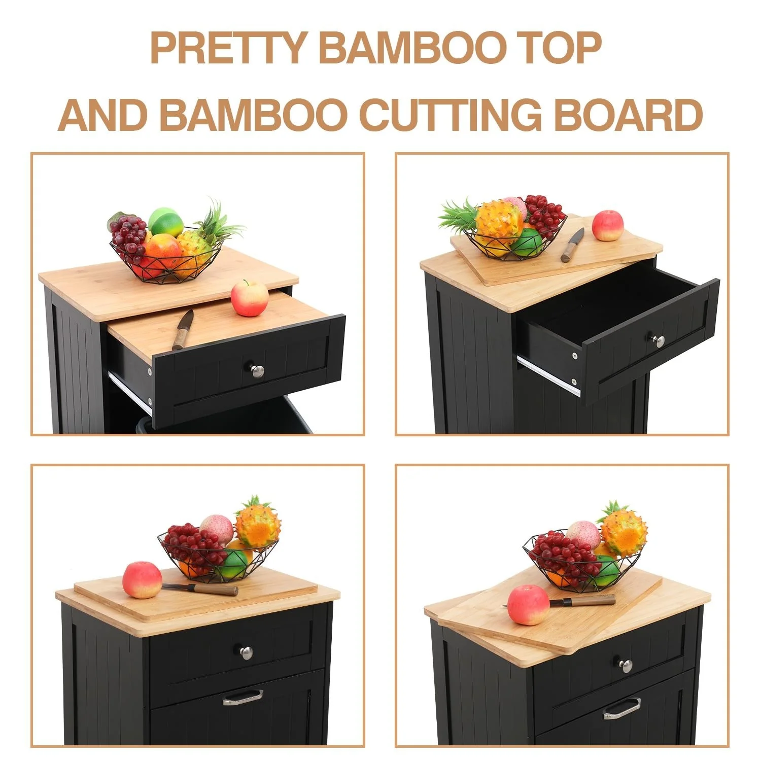 Erommy Tilt Out Trash Cabinet, Wooden Kitchen Trash Can Free Standing Waste Bin, Recycling Hideaway Garbage Can Holder