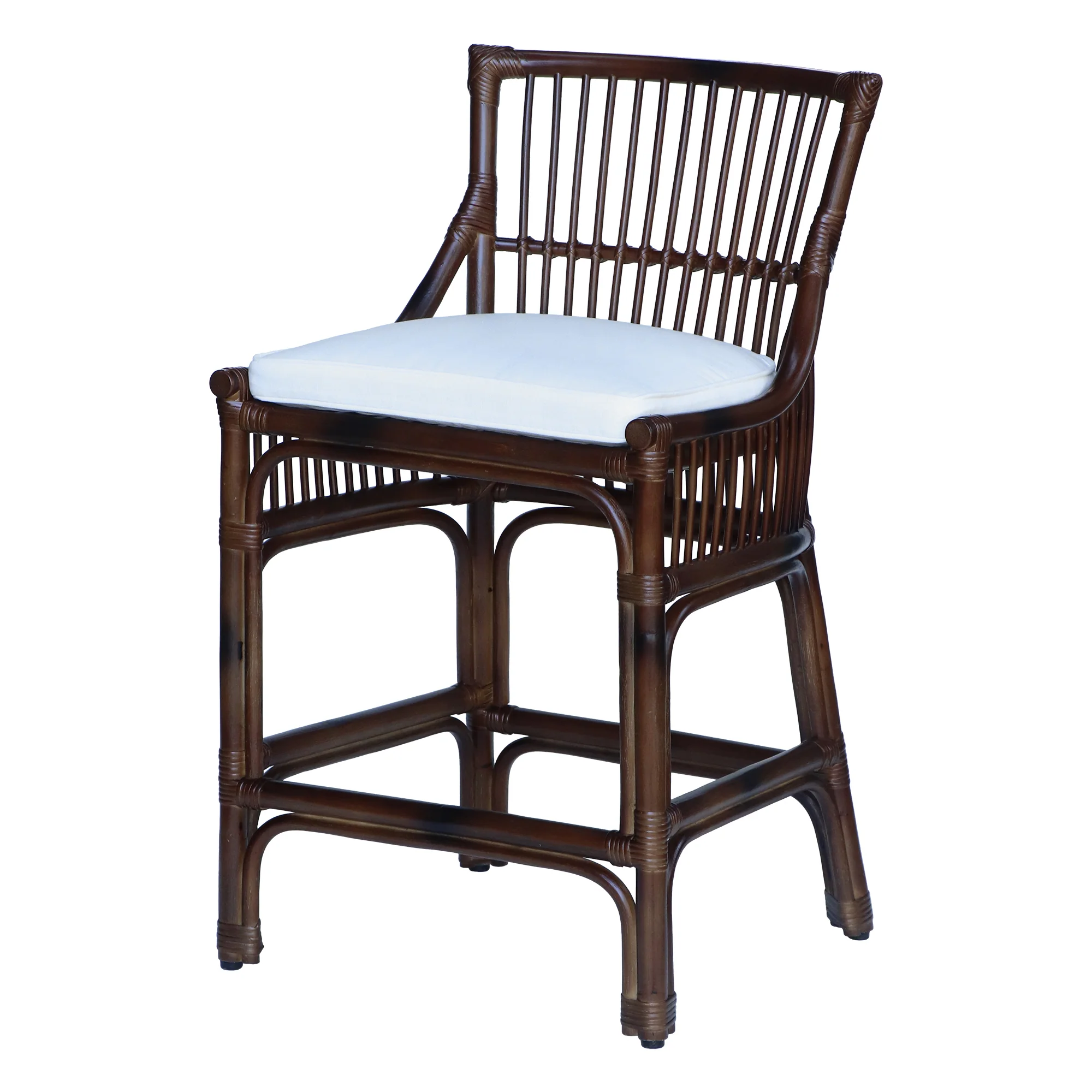 Rattan Slat Back Counter Stool Dark Brown