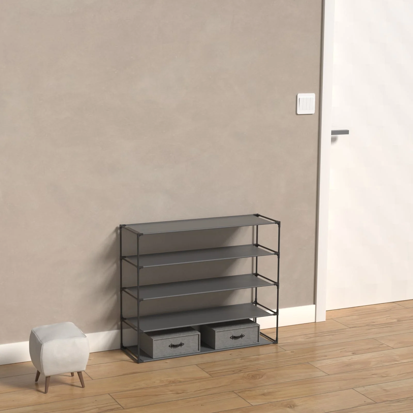 Shoe Rack Detachable Non-Woven Waterproof Fabric Shoe Organizer Tower Black Set of 2