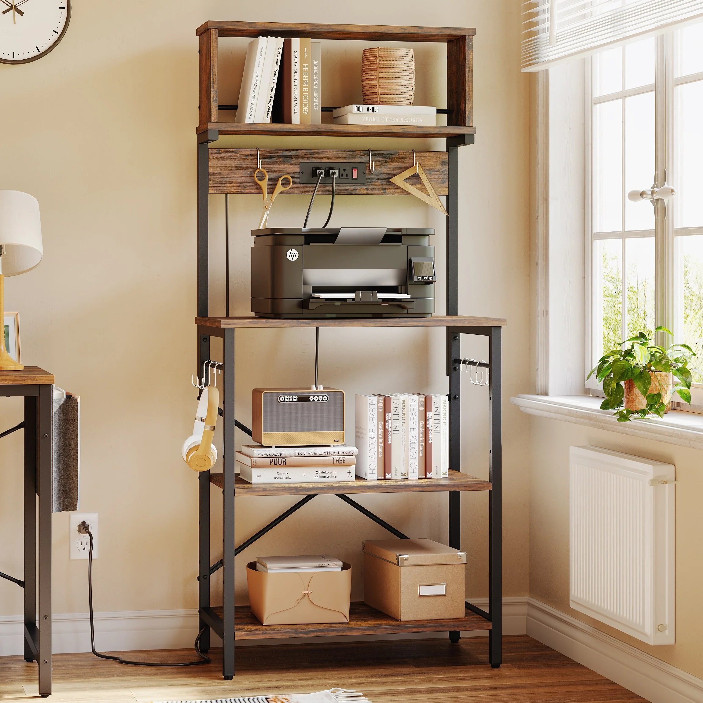 60 Inch Kitchen Baker's Rack with Hutch 8 Side Hooks