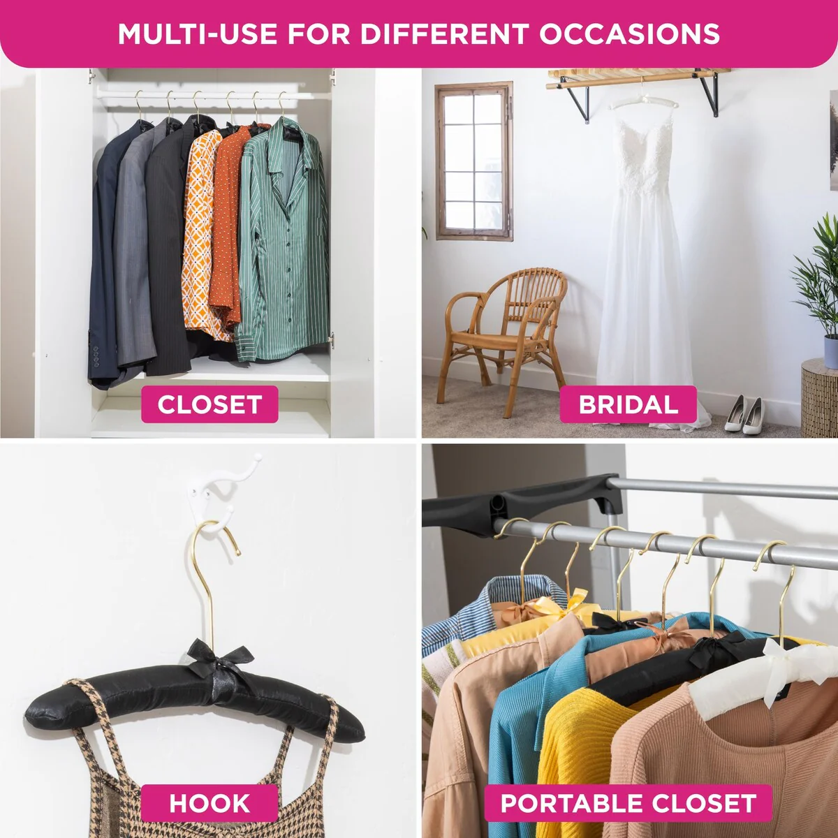 Premium HeavyDuty Thick Satin Padded Hangers Anti Slip - Black, Set of 12