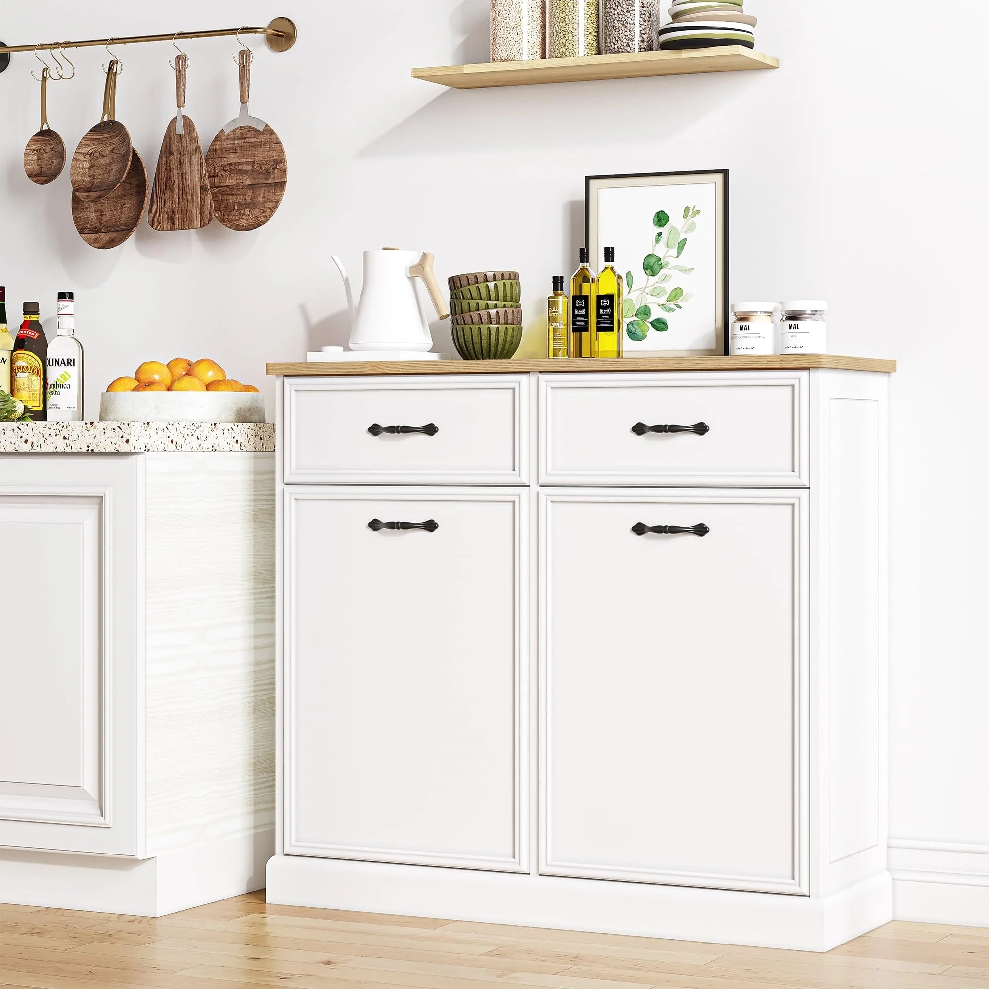 Kitchen Tilt Out Trash Can Cabinet with Drawer